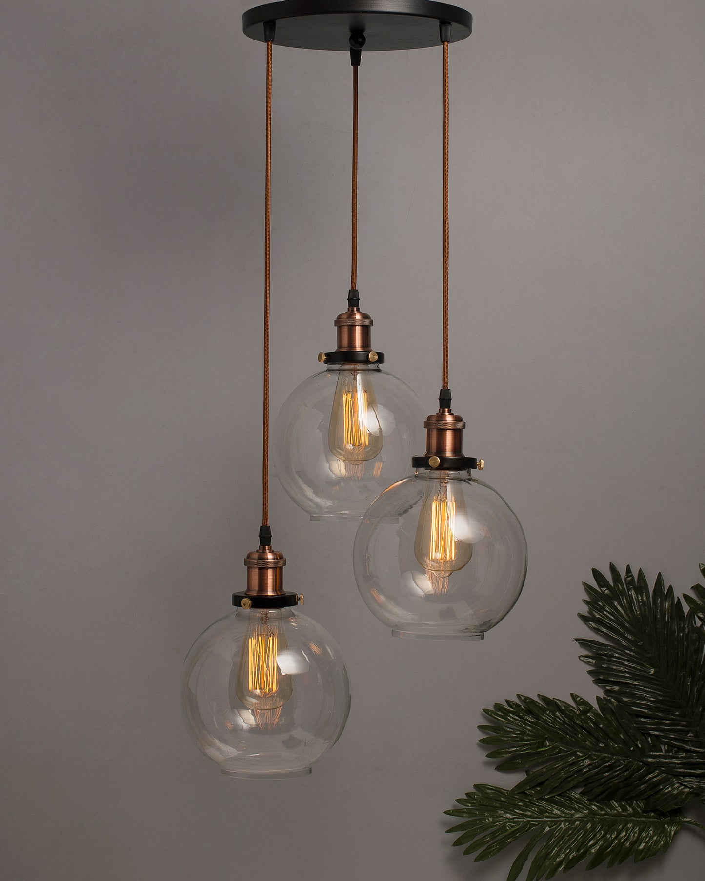 3-Lights Round Cluster Chandelier Modern Glass Globe Hanging Light, Antique Socket, E27 Holder, Kitchen Island Ceiling Light URBAN Retro