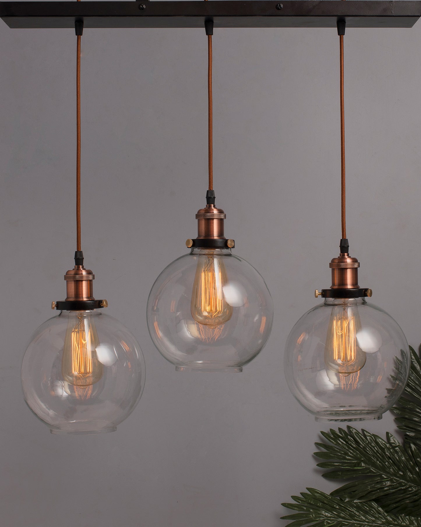 3-Lights Linear Cluster Chandelier Modern Glass Globe Hanging Light, Antique Socket, E27 Holder, Kitchen Island Ceiling Light URBAN Retro