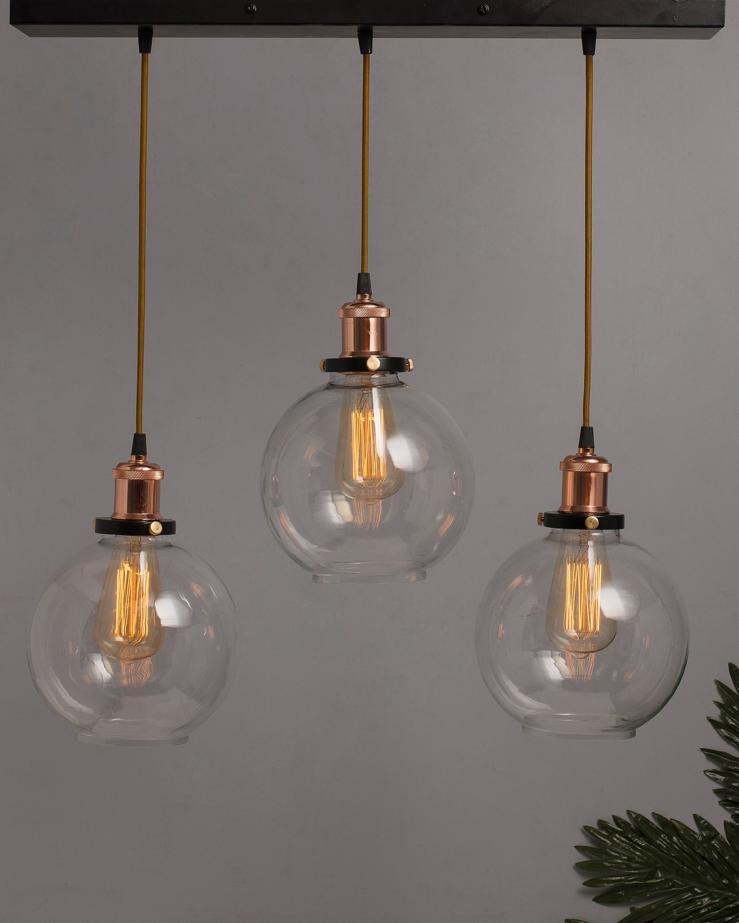 3-Lights Linear Cluster Chandelier Modern Glass Globe Hanging Light, Antique Socket, E27 Holder, Kitchen Island Ceiling Light URBAN Retro
