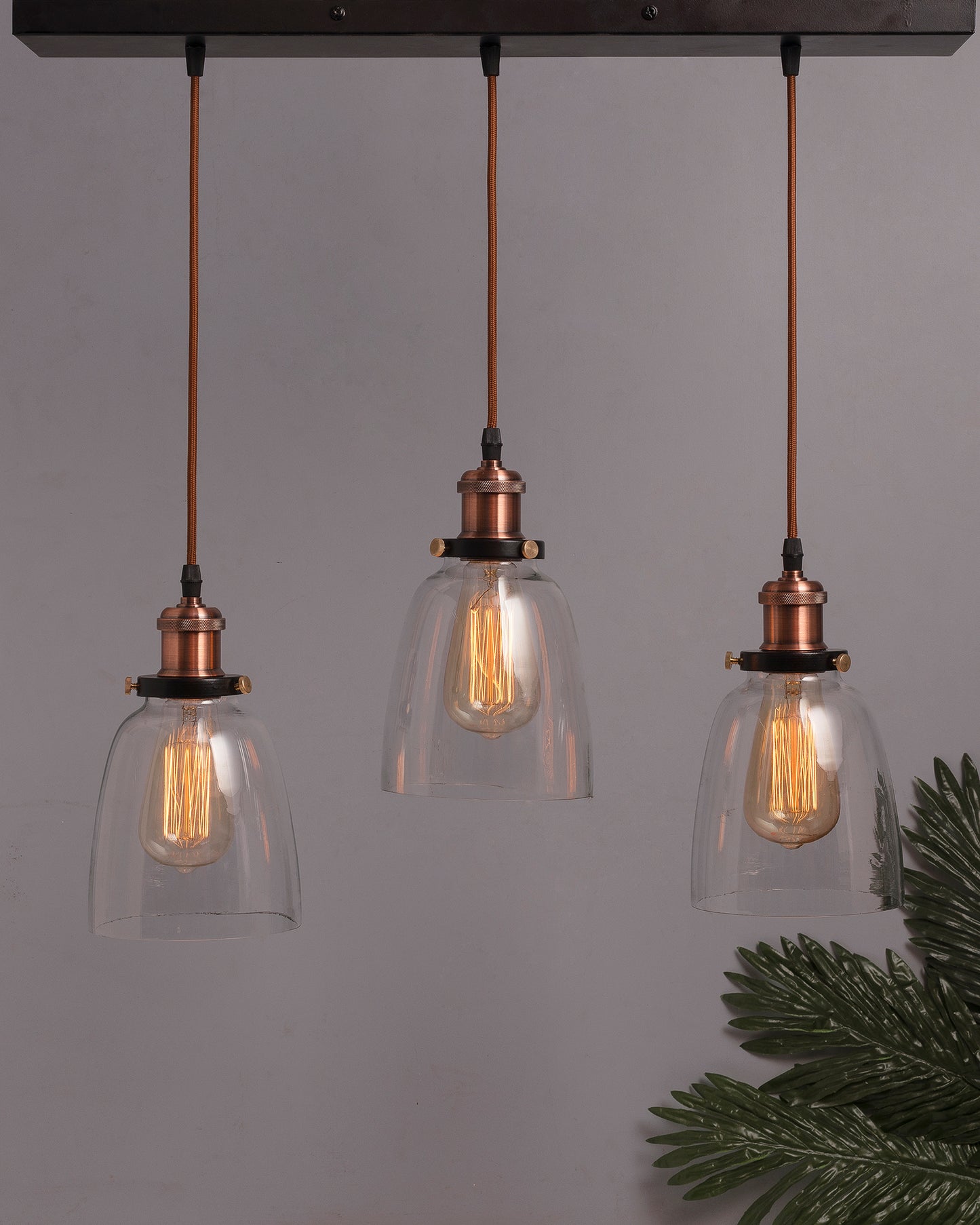 3-Lights Linear Cluster Chandelier Modern Bell Glass Shade Hanging Light, Antique Socket, E27 Holder, Decorative, Black, URBAN Retro, Nordic Style