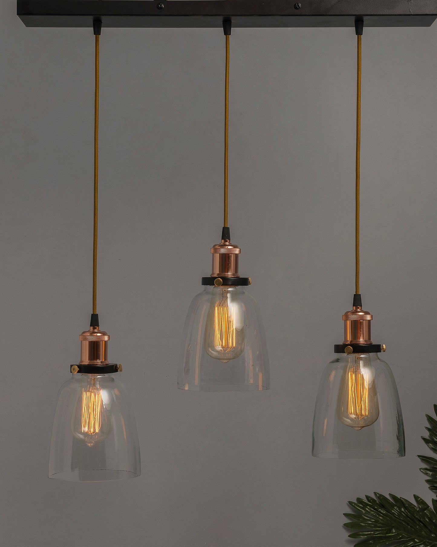 3-Lights Linear Cluster Chandelier Modern Bell Glass Shade Hanging Light, Antique Socket, E27 Holder, Decorative, Black, URBAN Retro, Nordic Style