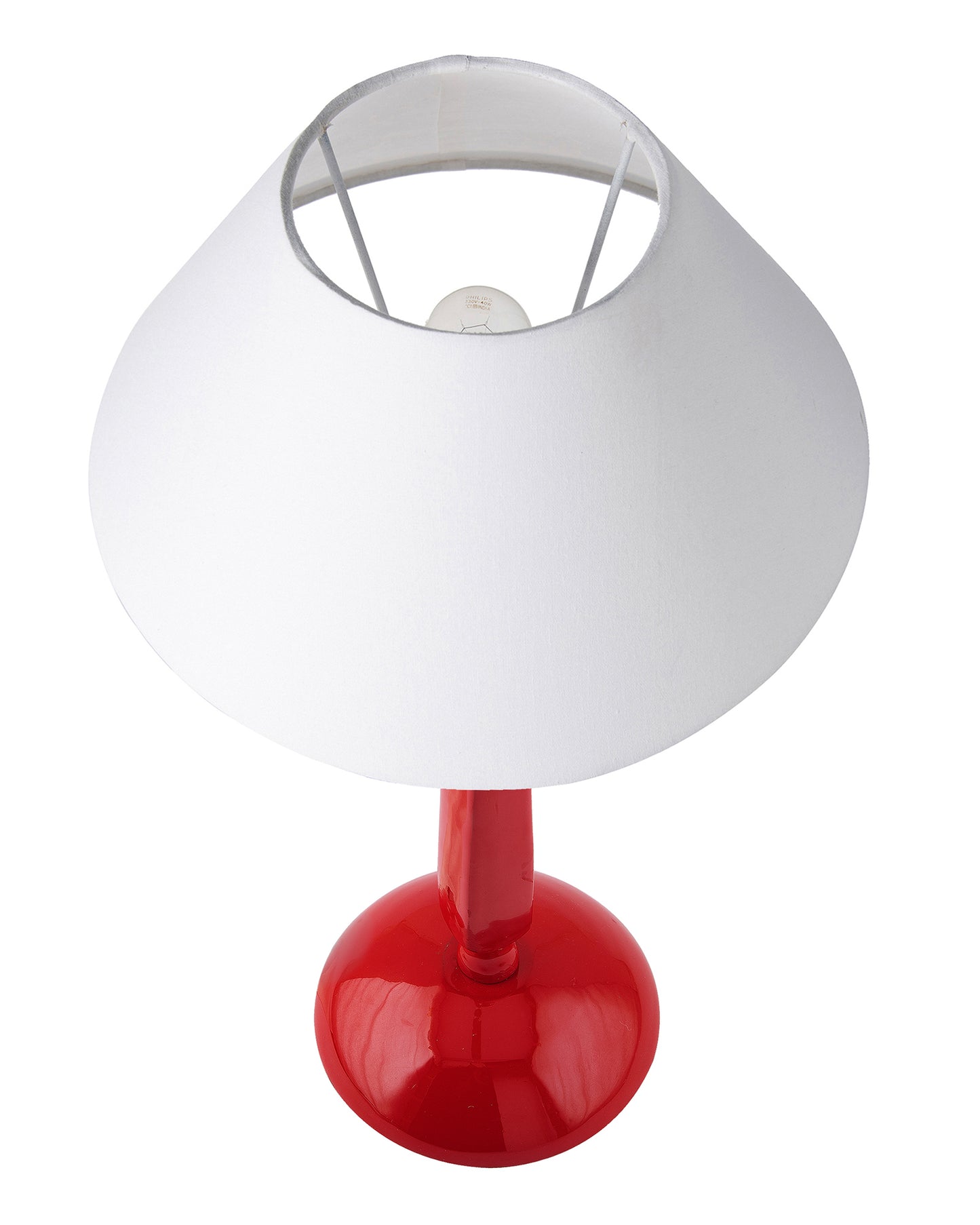 Glossy Red Cubist Aluminium Table Lamp With Cone Shade, Bedside, Living Room Study Lamp, Bulb Included