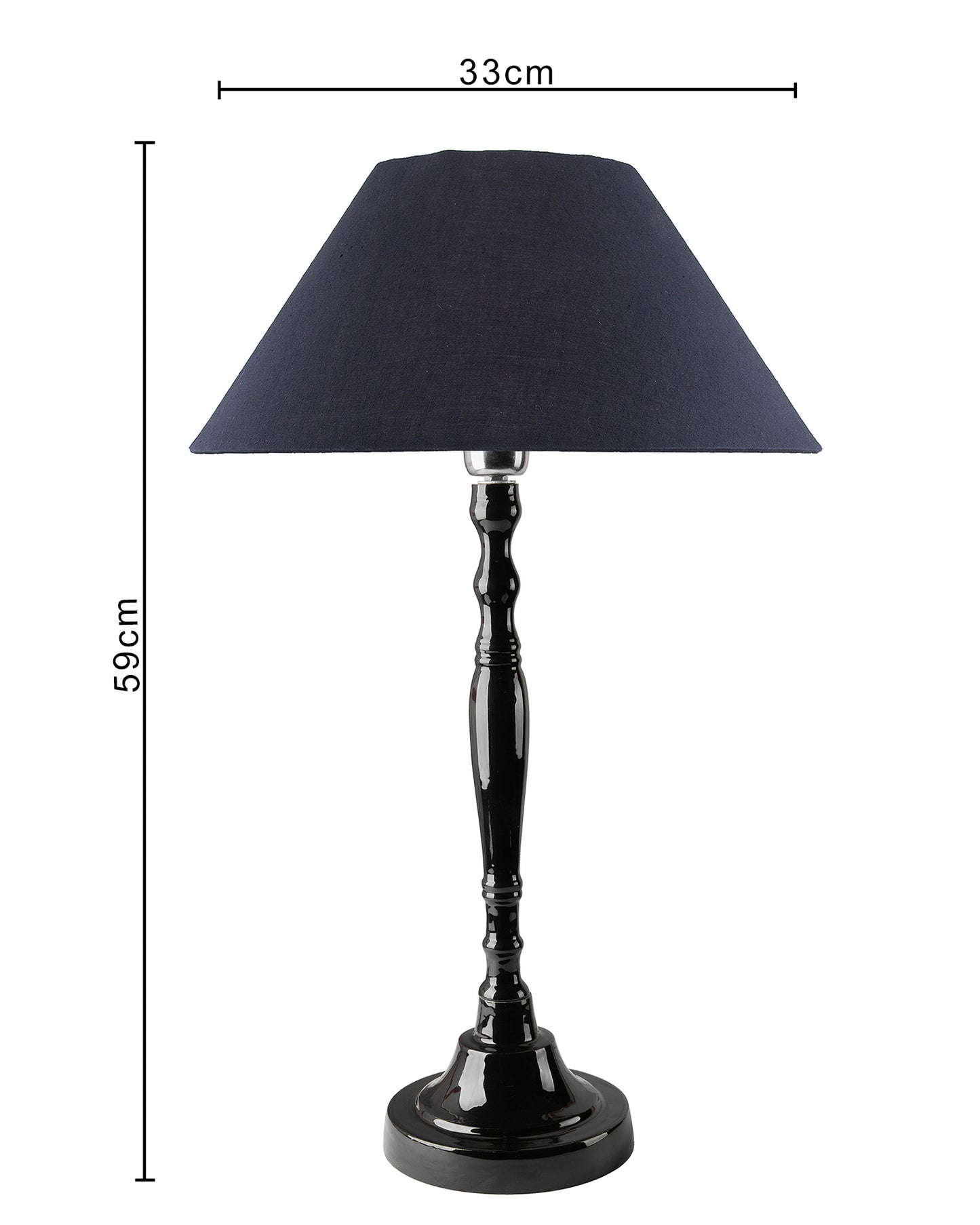 Glossy Black Imperial Aluminium Table Lamp With Cone Shade, Bedside, Living Room Study Lamp, Bulb Included