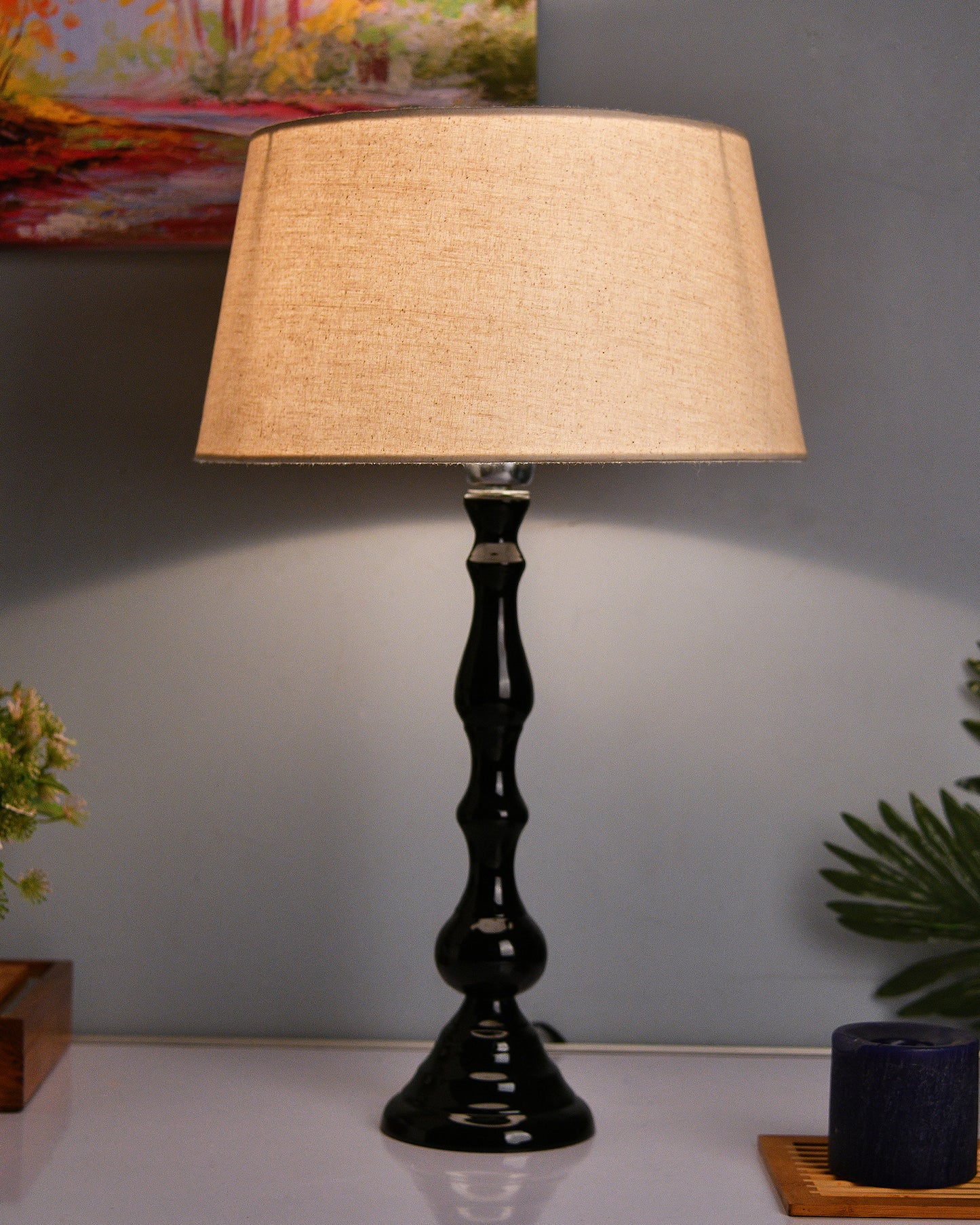 Glossy Black Teardrop Aluminium Table Lamp With Cone Shade, Bedside, Living Room Study Lamp, Bulb Included