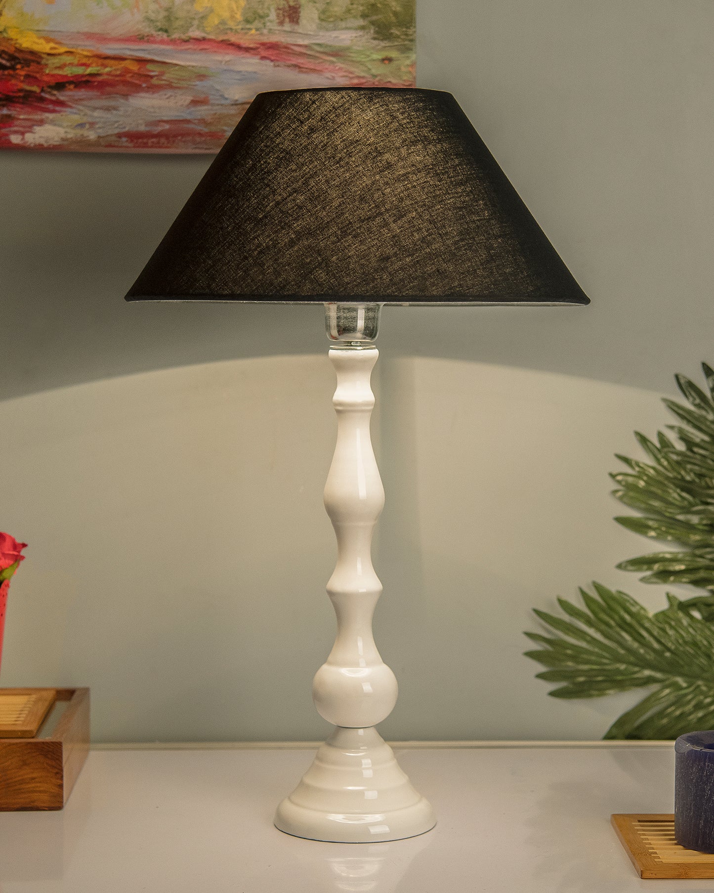Glossy Black Teardrop Aluminium Table Lamp With Cone Shade, Bedside, Living Room Study Lamp, Bulb Included