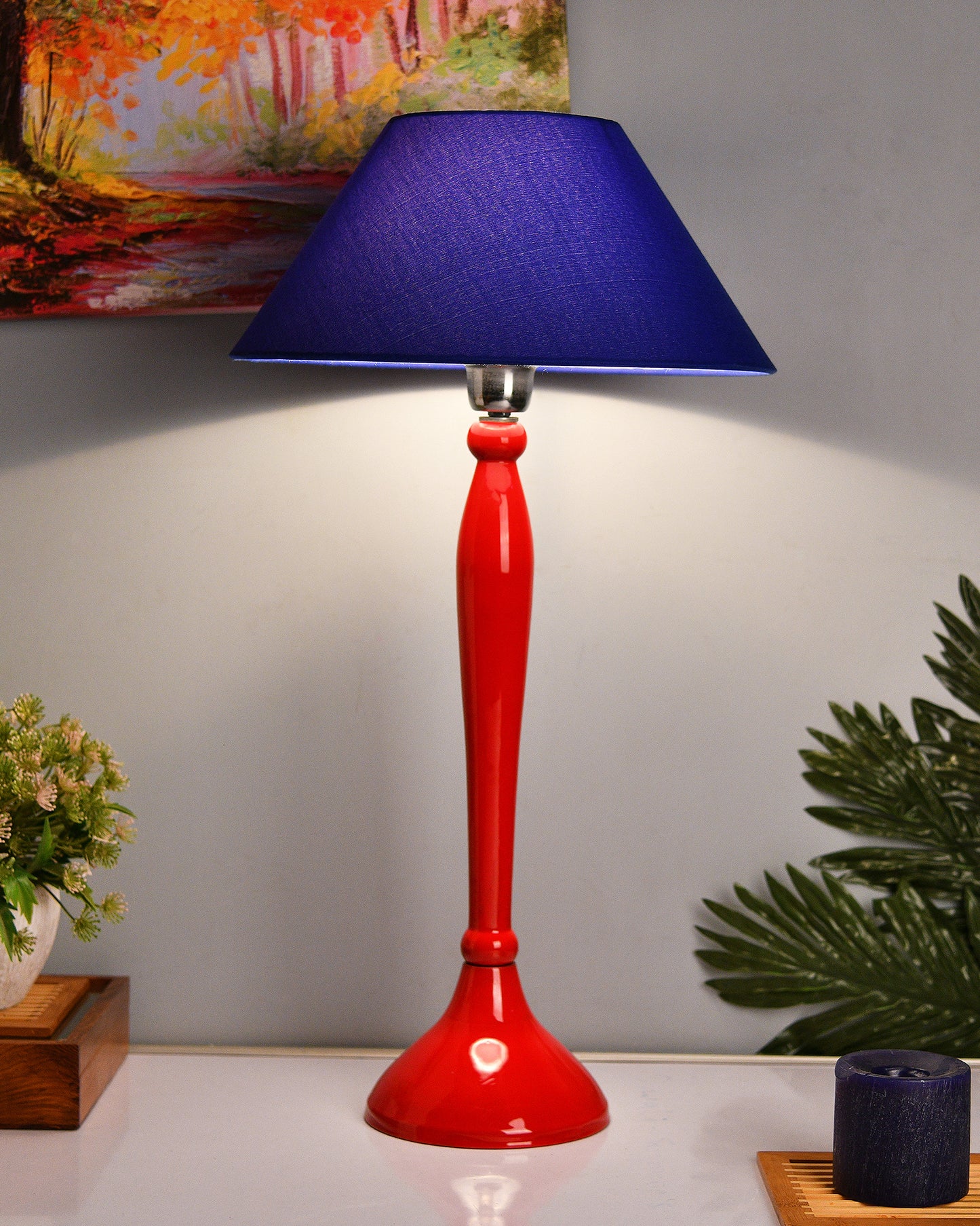 Glossy Red Royal Ovoid Aluminium Table Lamp With Cone Shade, Bedside, Living Room Study Lamp, Bulb Included