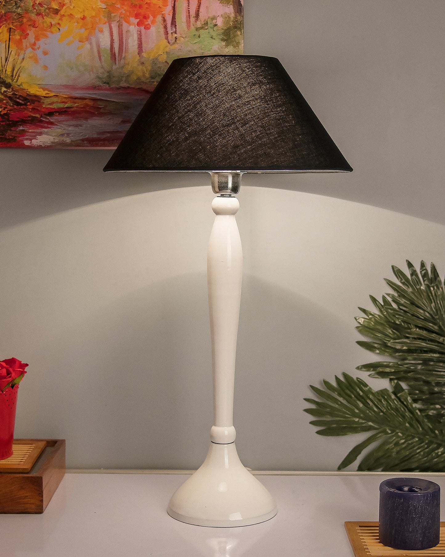 Glossy Black Royal Ovoid Aluminium Table Lamp With Cone Shade, Bedside, Living Room Study Lamp, Bulb Included