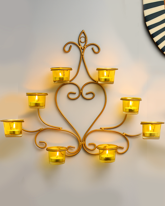 8-Votive Chic Golden Iron Wall Sconce Candle Holder, Candle Tealight Holder,Wall art