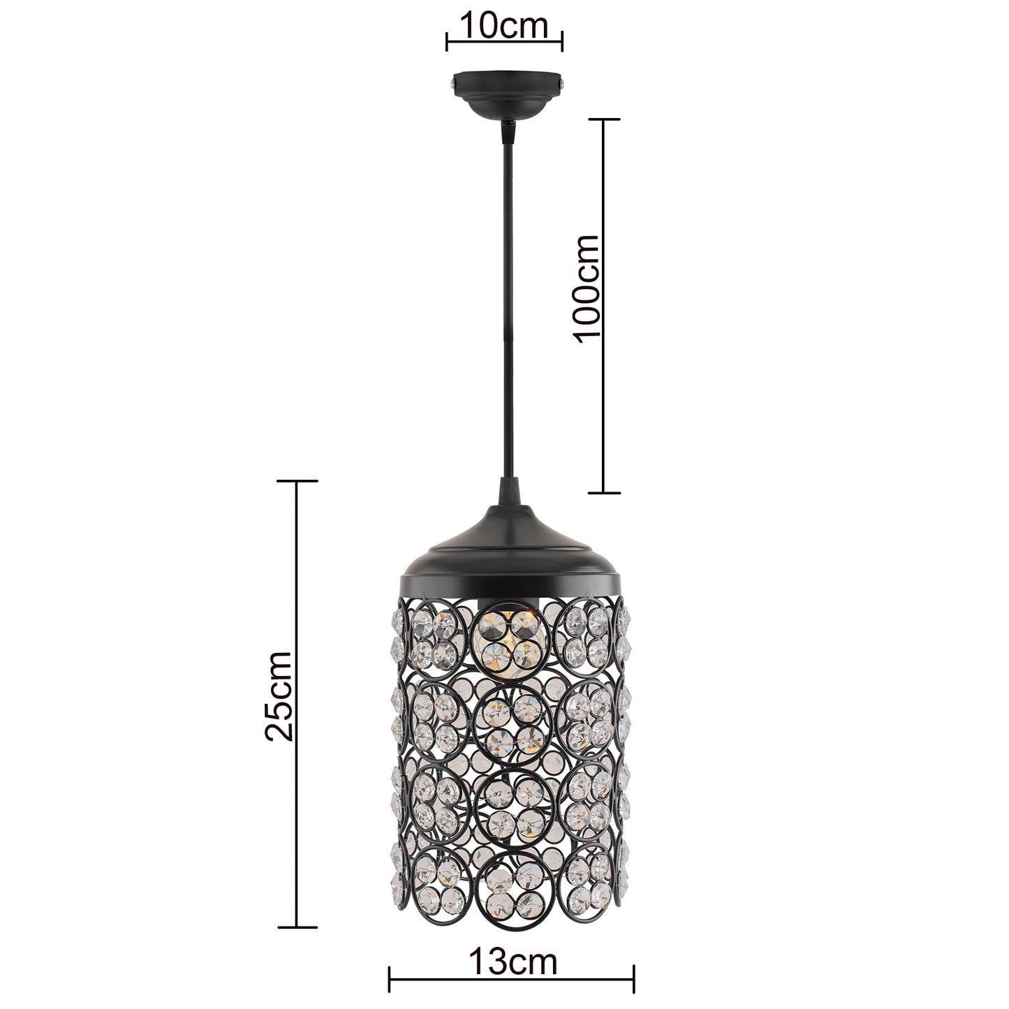 Matt Black Quad Crystal Hanging Cylinder Light, Ceiling Light, Nordic E27 Pendant, Large