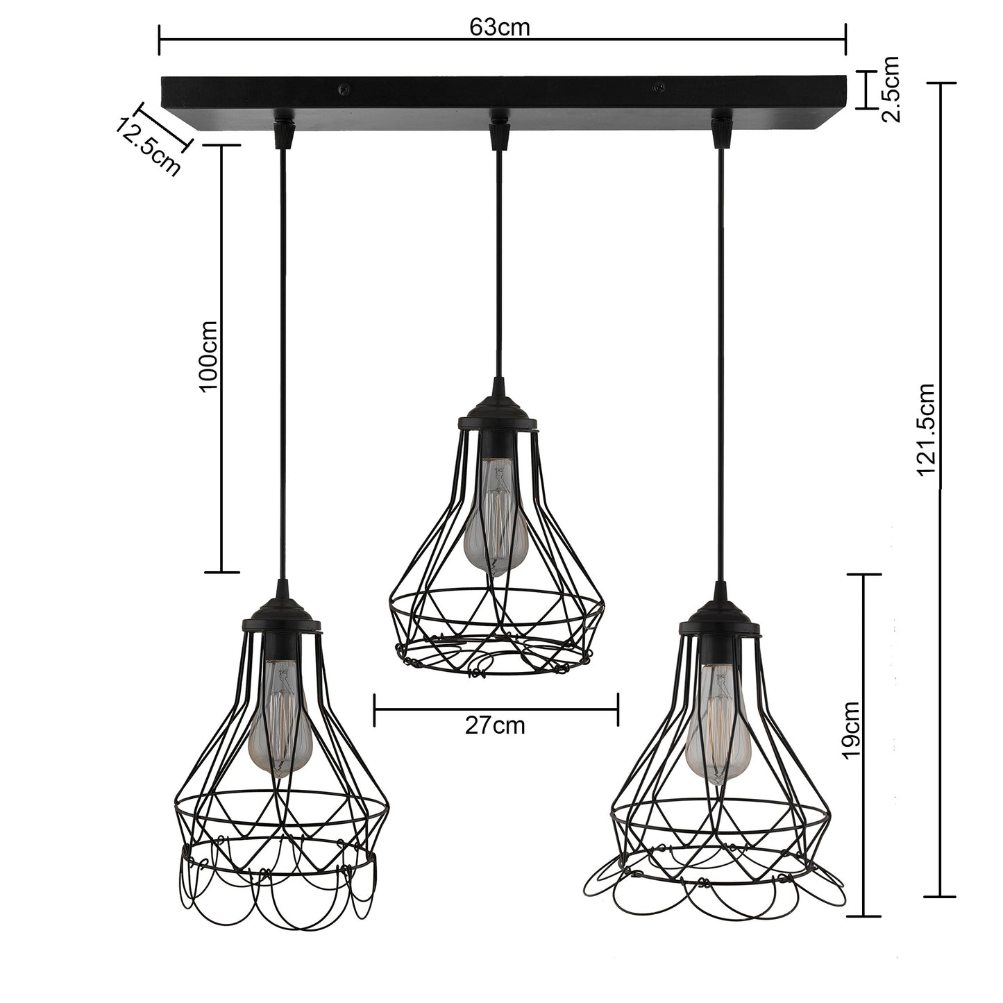 3-Lights Linear Cluster Chandelier Folding Black Diamond Hanging Pendant Light, Modern Nordic Ceiling Pendant, Bulbs Not Included
