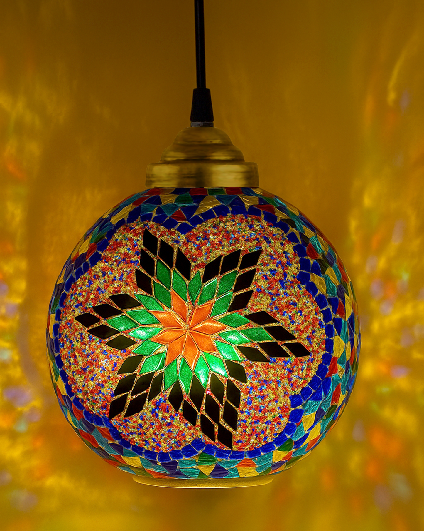 Turkish Moroccan Mosaic Blue Ceiling Hanging Light Chandelier Pendant Fixture Lantern, Handmade Glass Lamp