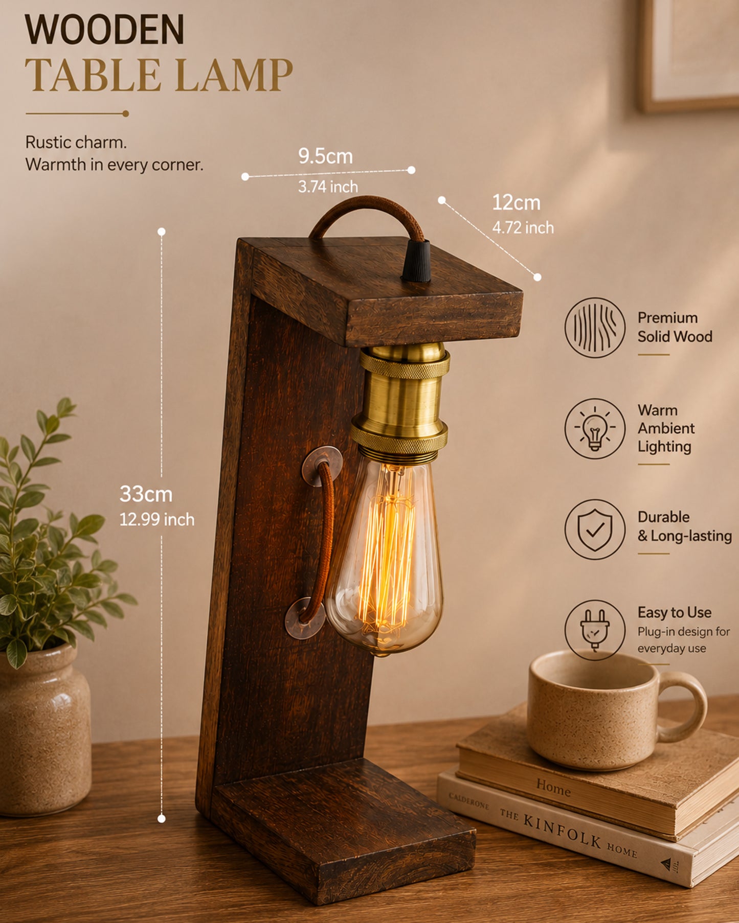 Table Wooden Lamp with Holder