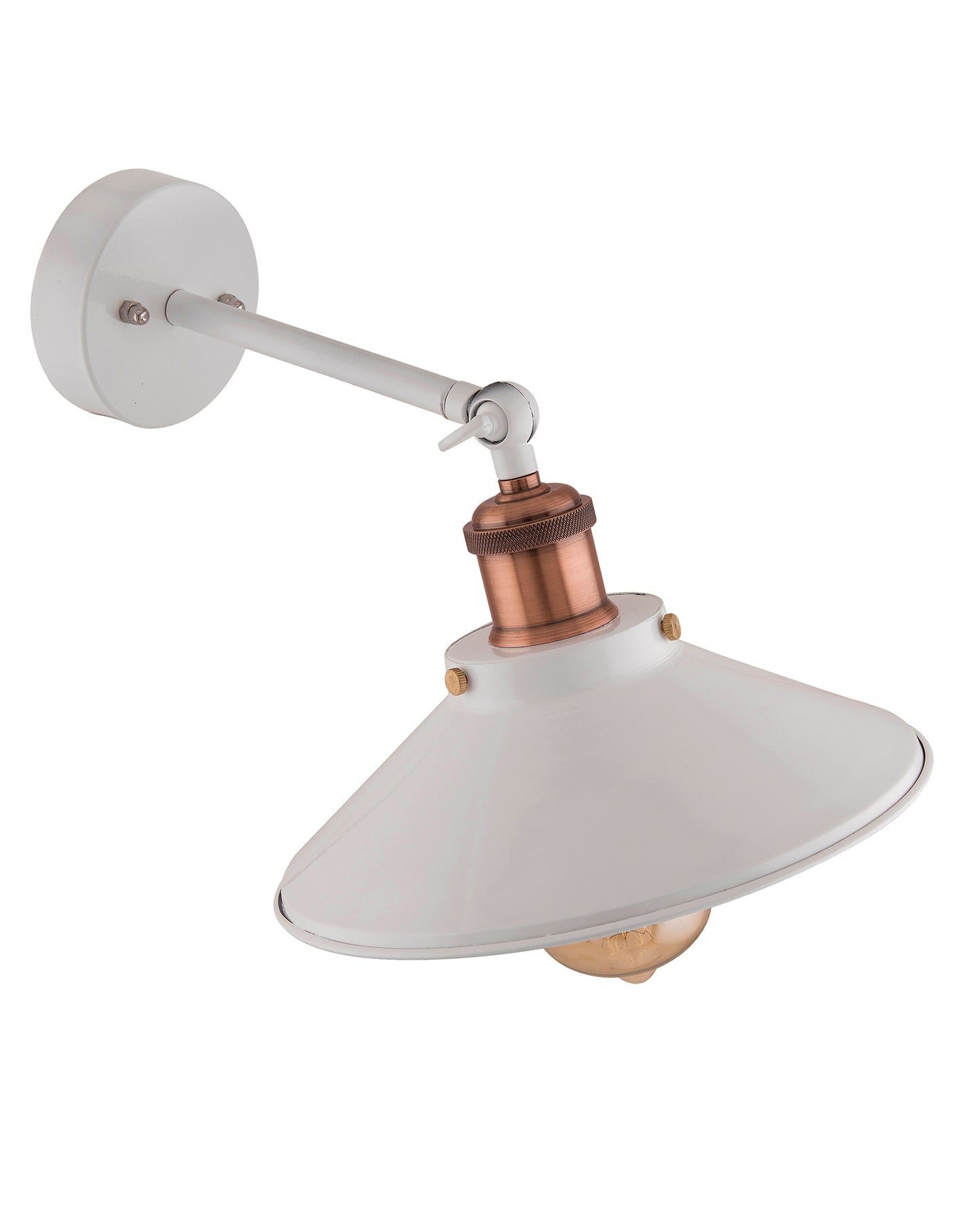 Edison White Cone Shade Wall Lamp, Antique Gold Vintage Industrial Loft, E27 Holder, Decorative, Swing Wall Light