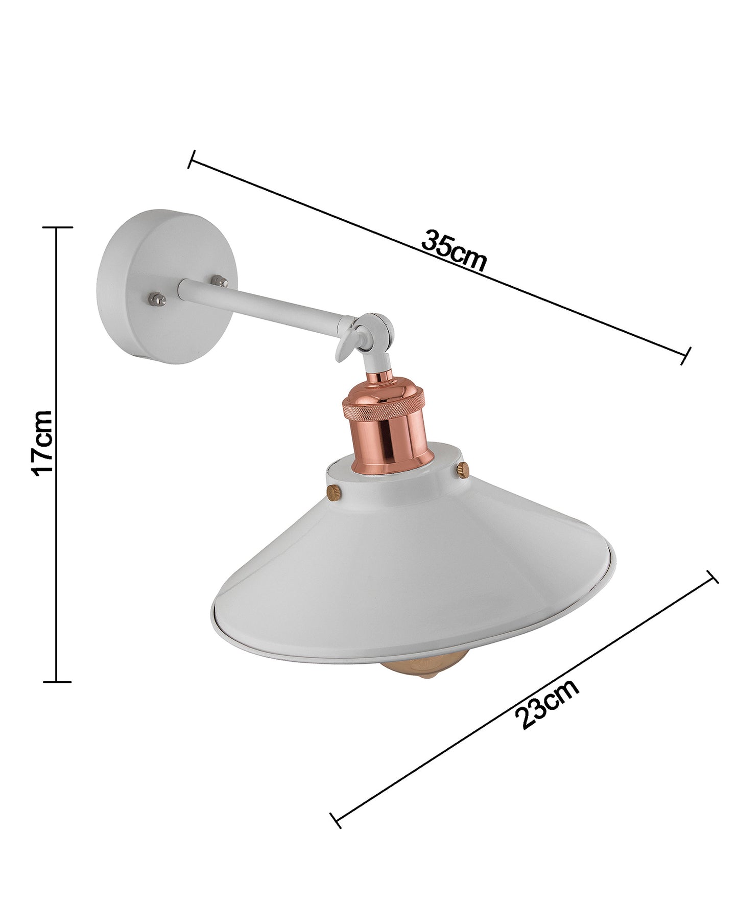 Edison White Cone Shade Wall Lamp, Antique Gold Vintage Industrial Loft, E27 Holder, Decorative, Swing Wall Light