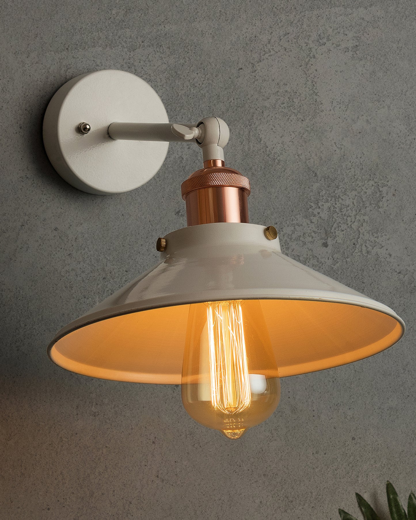 Edison White Cone Shade Wall Lamp, Antique Gold Vintage Industrial Loft, E27 Holder, Decorative, Swing Wall Light