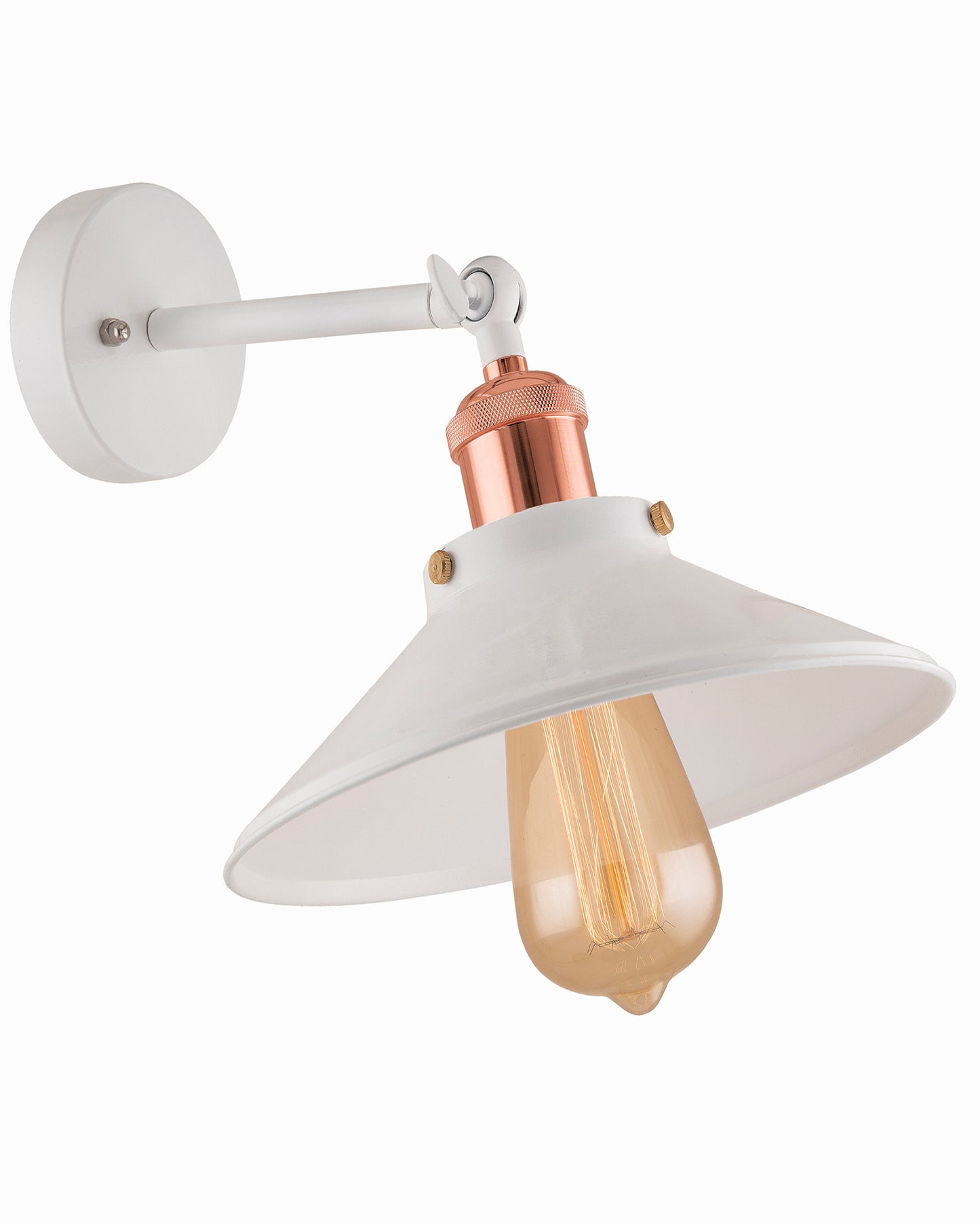 Edison White Cone Shade Wall Lamp, Antique Gold Vintage Industrial Loft, E27 Holder, Decorative, Swing Wall Light