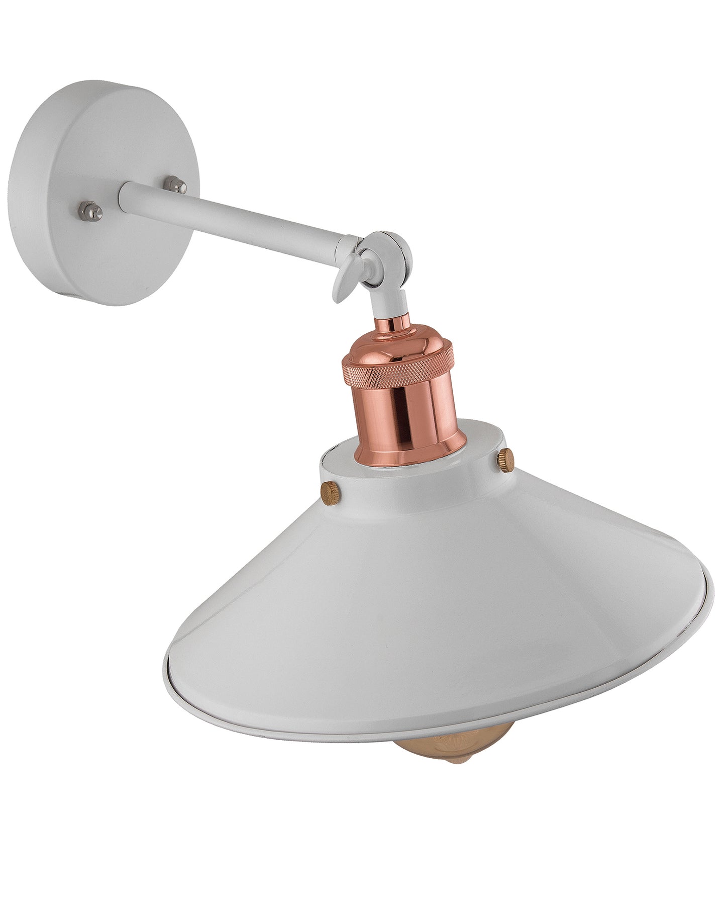 Edison White Cone Shade Wall Lamp, Antique Gold Vintage Industrial Loft, E27 Holder, Decorative, Swing Wall Light