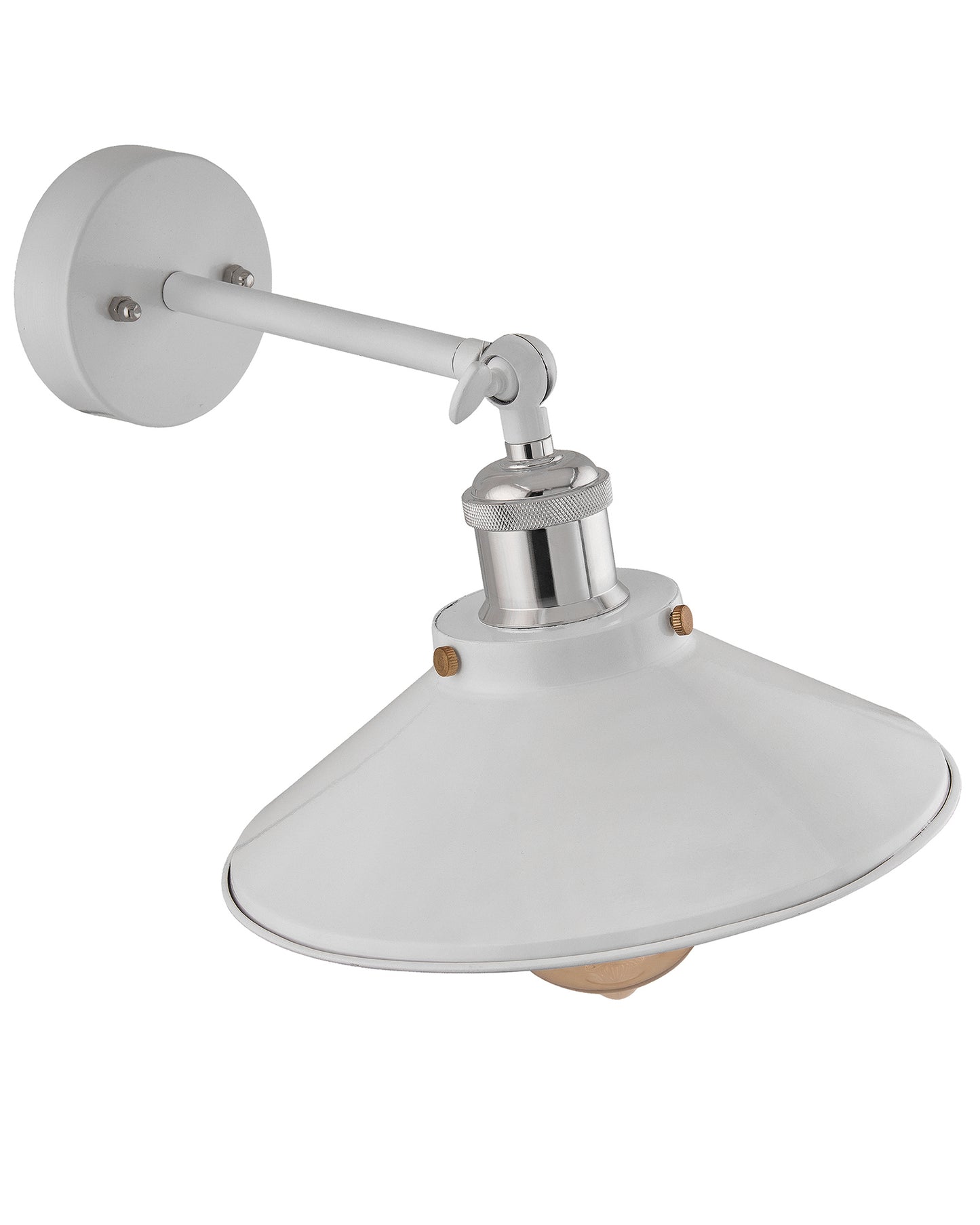 Edison White Cone Shade Wall Lamp, Antique Gold Vintage Industrial Loft, E27 Holder, Decorative, Swing Wall Light