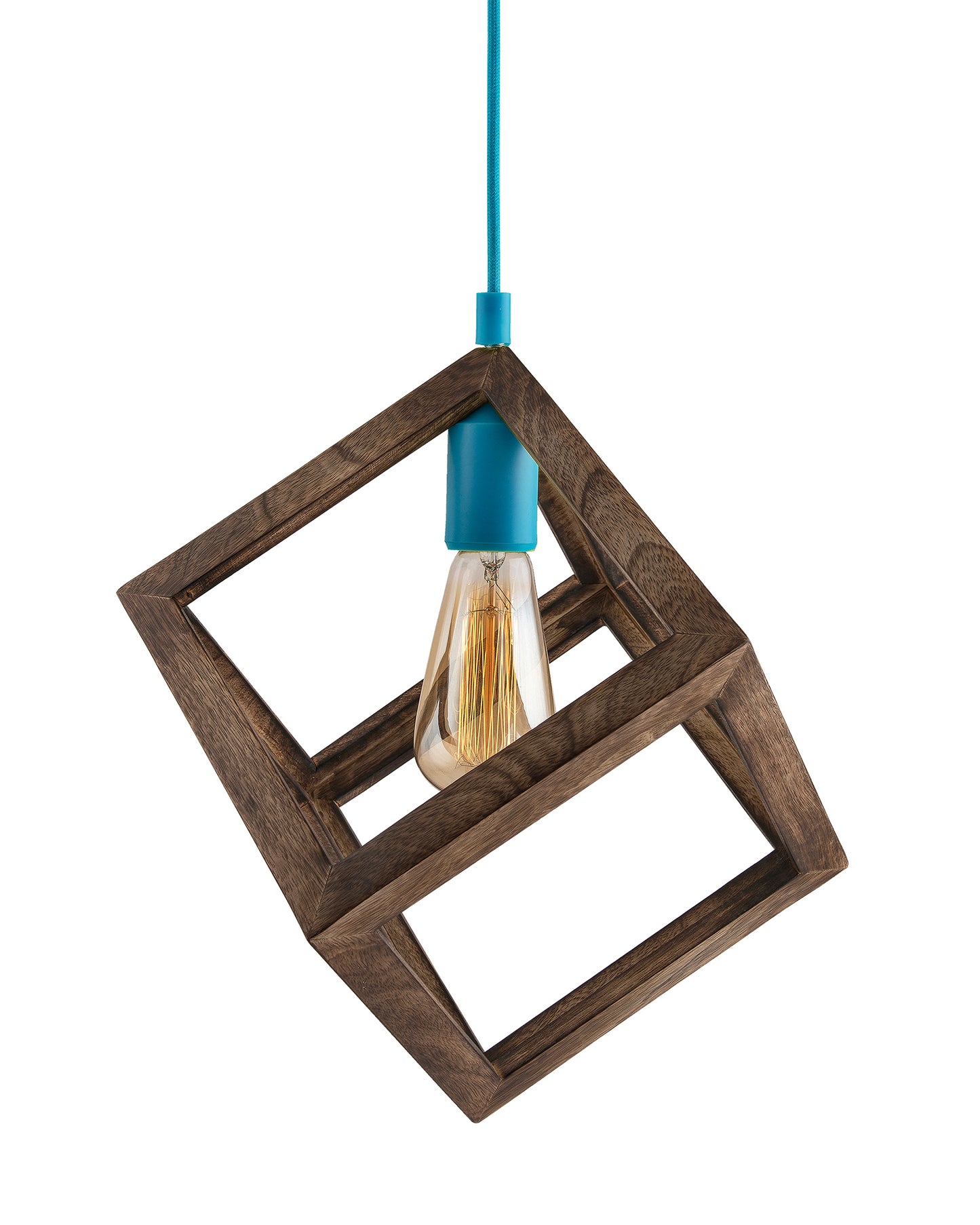 3-Lights Linear Cluster Chandelier Modern Nordic Walnut Finish Wooden Pendant Cube Light with Silicone Holder Pendant Light, Kitchen Area and Dining Room Light, LED/Filament Light