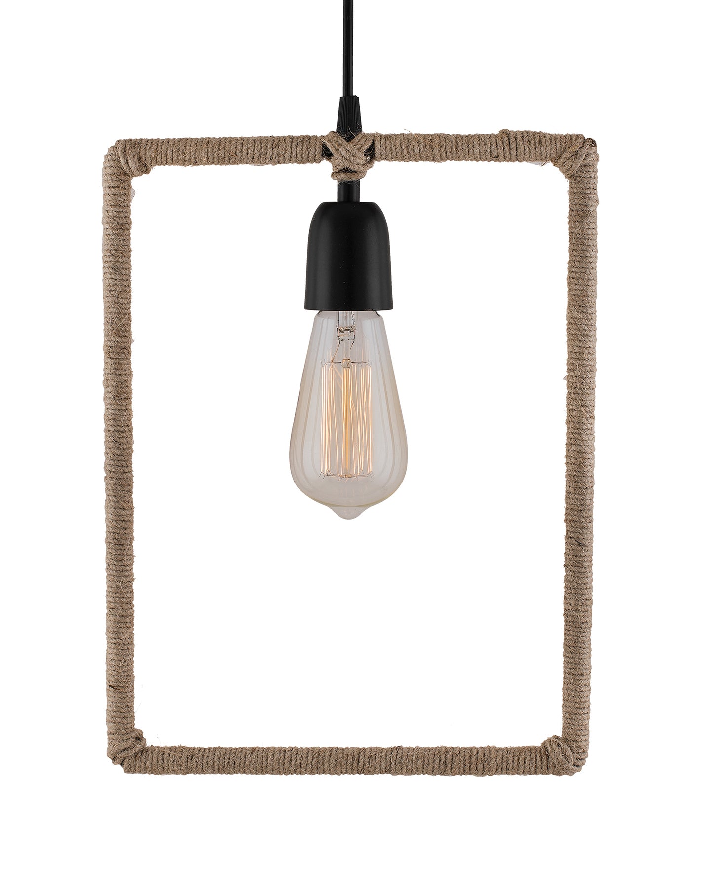 Arms Spider Chandelier Lamp, Triangle, Rectangle & Circle Metal Rope Lamp, Vintage Edison Style E 27 Adjustable DIY Ceiling Pendant Light, E27 Rustic Cluster Hanging Light(1.25 M, Black Twisted Wire)