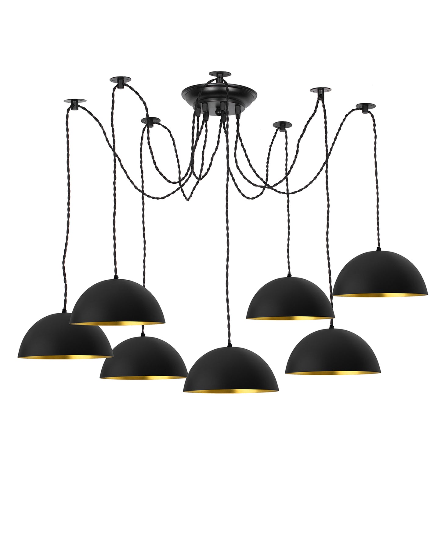 Arms Spider Chandelier Lamp, 8" Black Semi-Globe Pendant Lamp, Vintage Edison Style E 27 Adjustable DIY Ceiling Pendant Light, E27 Rustic Cluster Hanging Light(1.25 M, Black Twisted Wire)