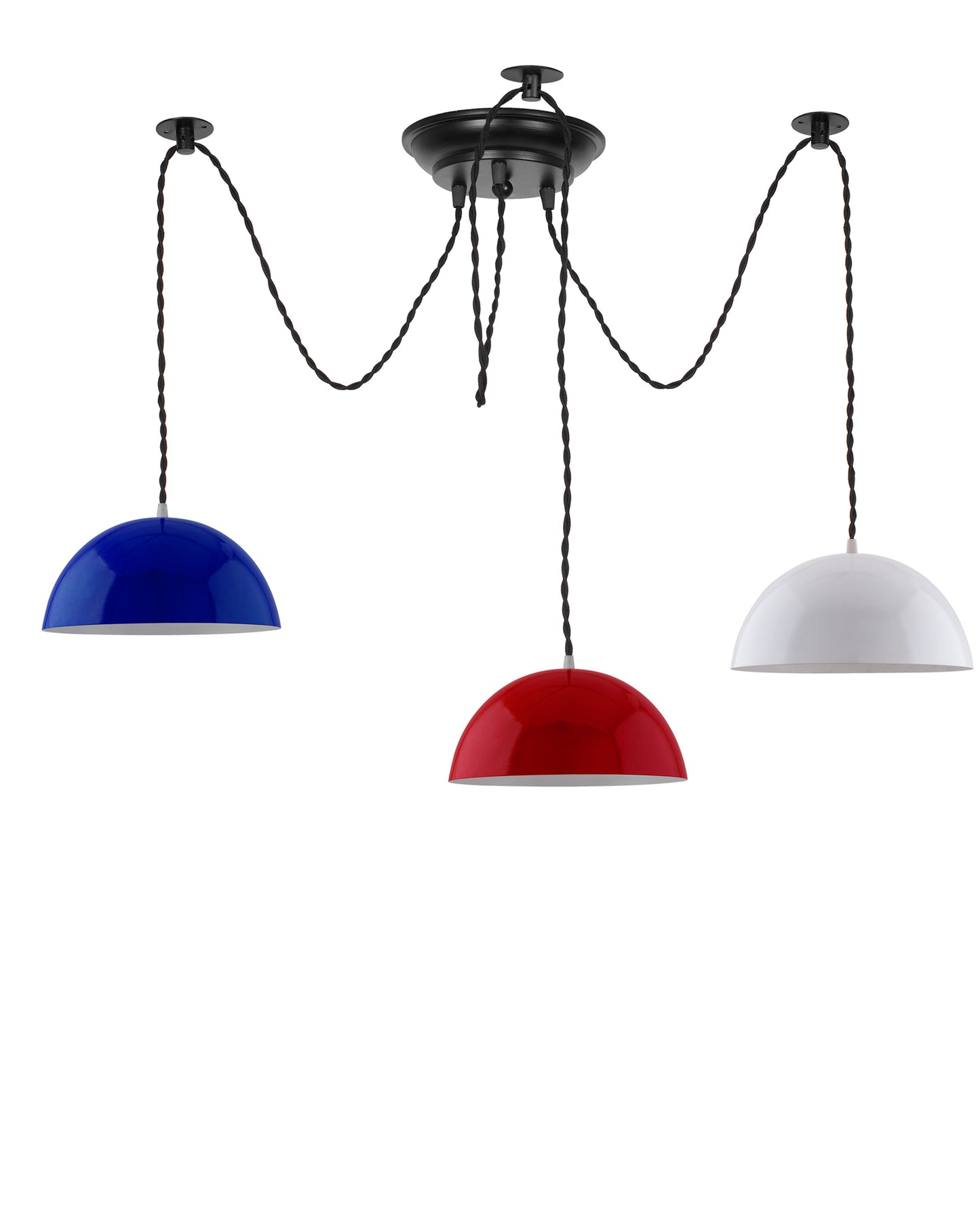 3 Arms Spider Chandelier Lamp, 10" Red, Blue & White Semi-Globe Pendant Lamp, Vintage Edison Style E 27 Adjustable DIY Ceiling Pendant Light, E27 Rustic Cluster Hanging Light(1.25 M, Black Twisted Wire)