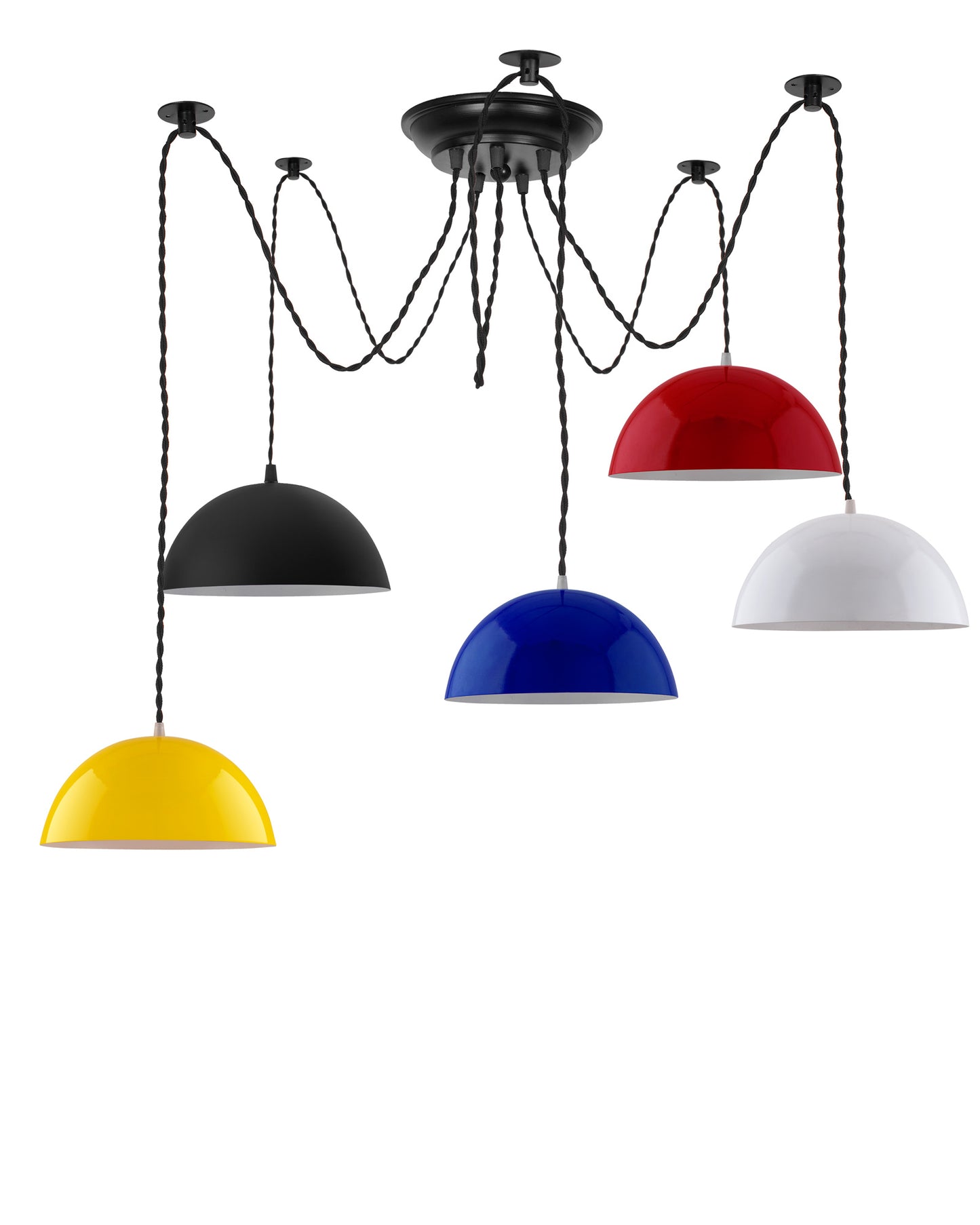 3 Arms Spider Chandelier Lamp, 10" Red, Blue & White Semi-Globe Pendant Lamp, Vintage Edison Style E 27 Adjustable DIY Ceiling Pendant Light, E27 Rustic Cluster Hanging Light(1.25 M, Black Twisted Wire)