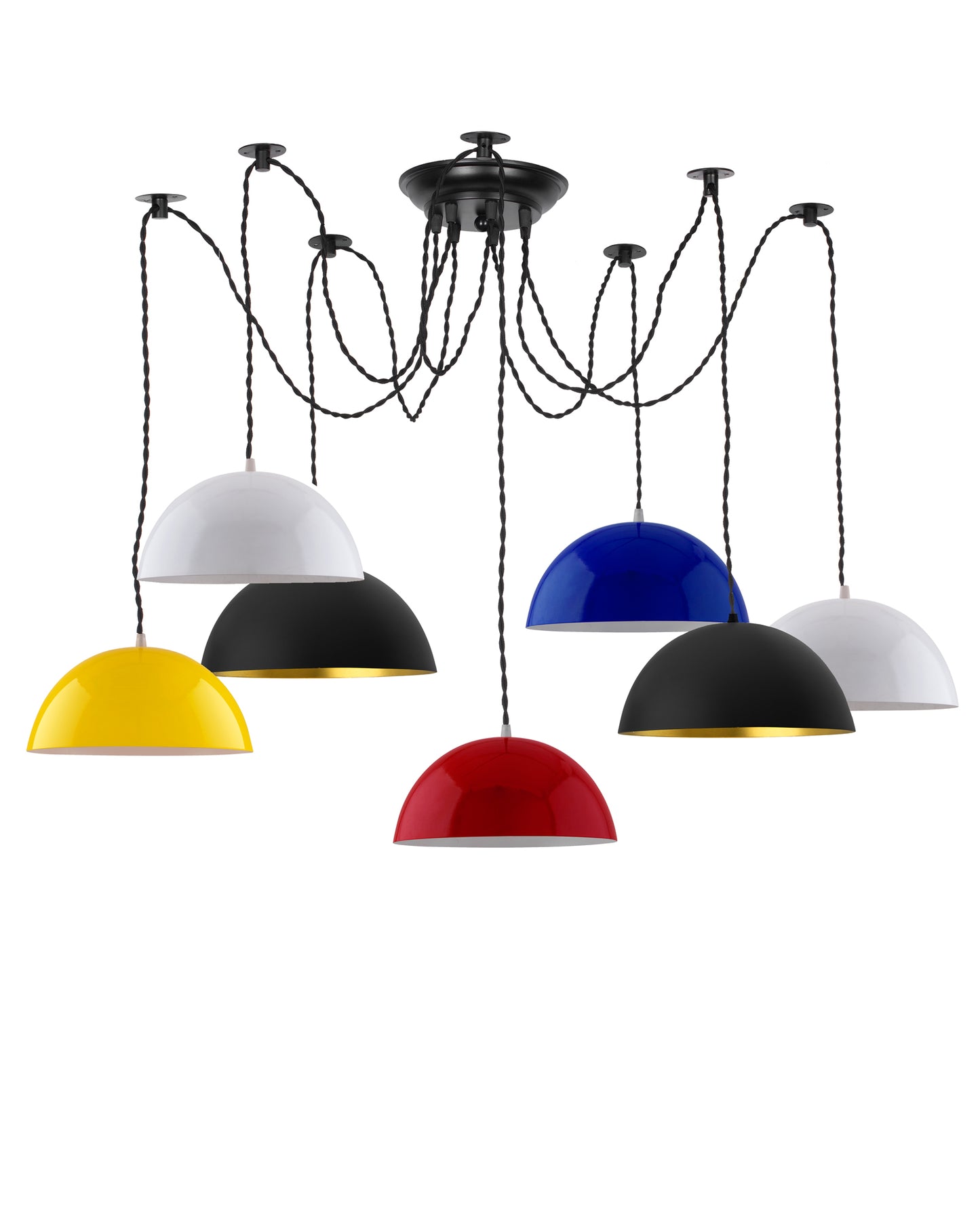 3 Arms Spider Chandelier Lamp, 10" Red, Blue & White Semi-Globe Pendant Lamp, Vintage Edison Style E 27 Adjustable DIY Ceiling Pendant Light, E27 Rustic Cluster Hanging Light(1.25 M, Black Twisted Wire)