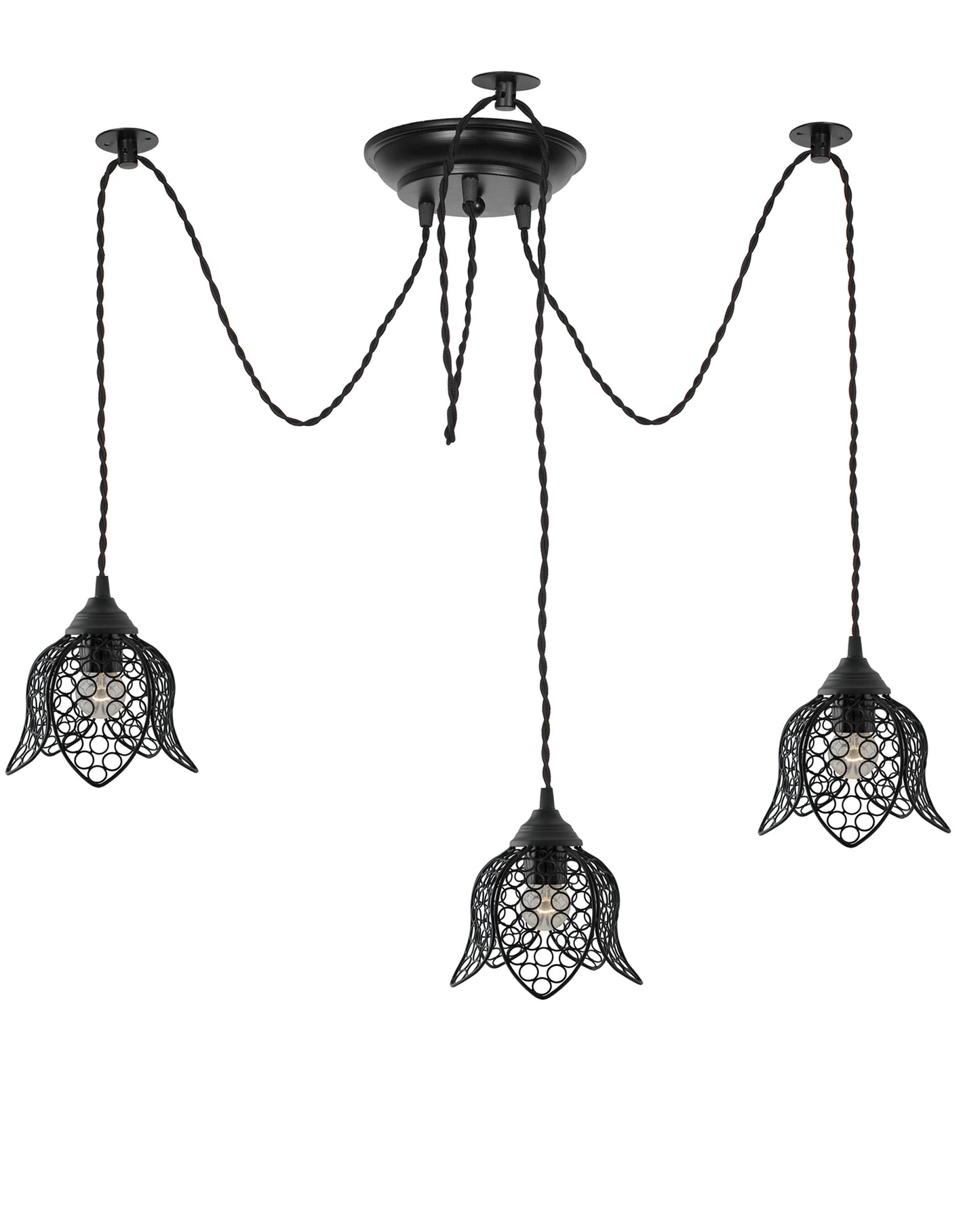 3 Arms Spider Chandelier Lamp, Vintage Edison Style E 27 Adjustable DIY Ceiling Pendant Light, E27 Rustic Cluster Hanging Light(1.25 M, Black Twisted Wire)