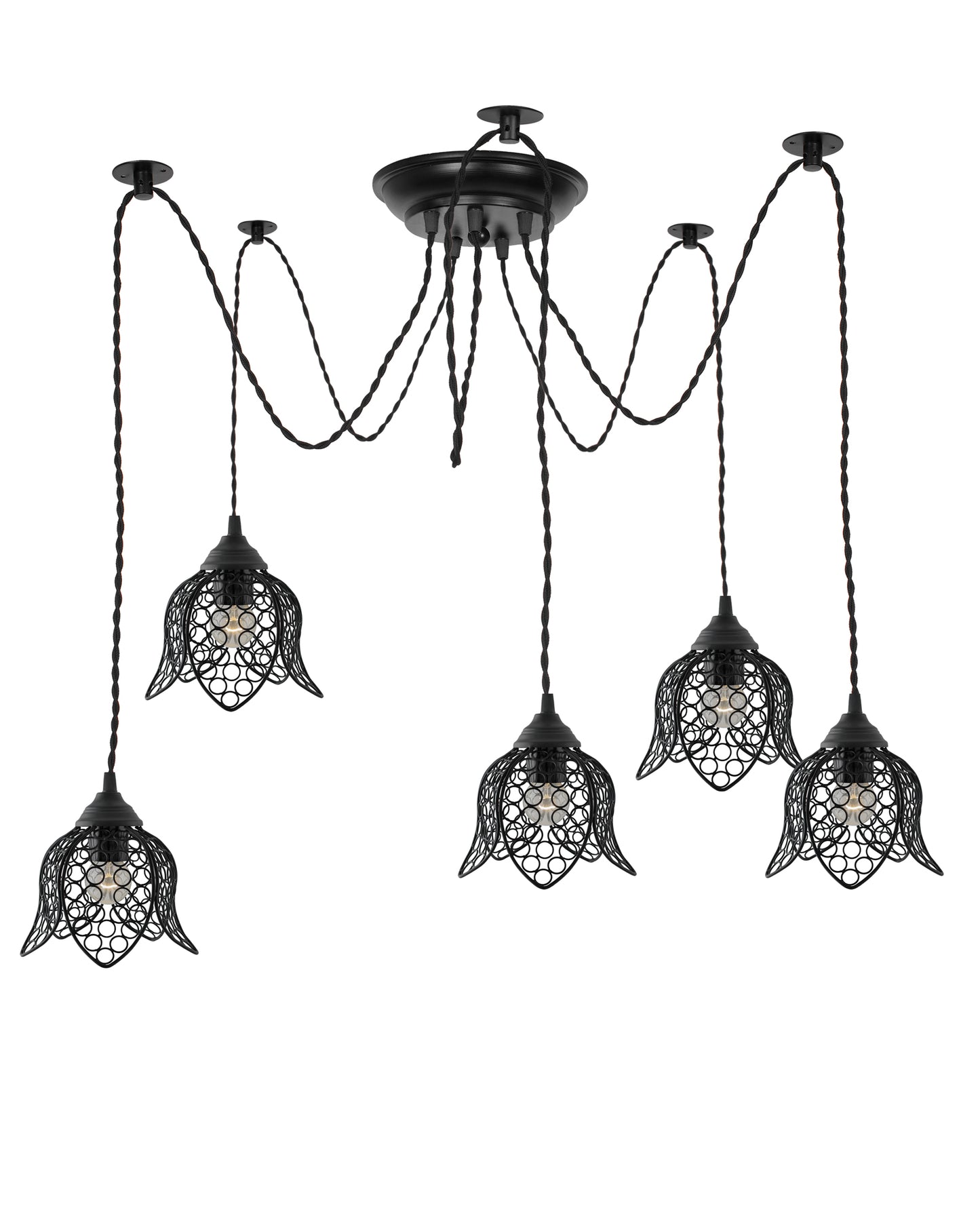 3 Arms Spider Chandelier Lamp, Vintage Edison Style E 27 Adjustable DIY Ceiling Pendant Light, E27 Rustic Cluster Hanging Light(1.25 M, Black Twisted Wire)