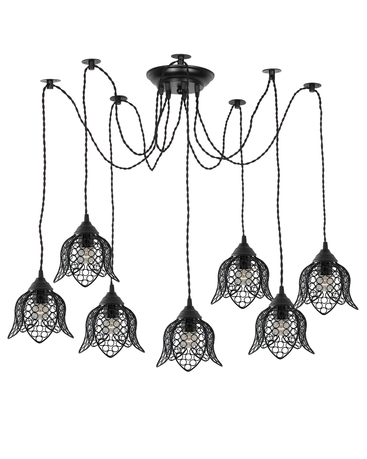 3 Arms Spider Chandelier Lamp, Vintage Edison Style E 27 Adjustable DIY Ceiling Pendant Light, E27 Rustic Cluster Hanging Light(1.25 M, Black Twisted Wire)