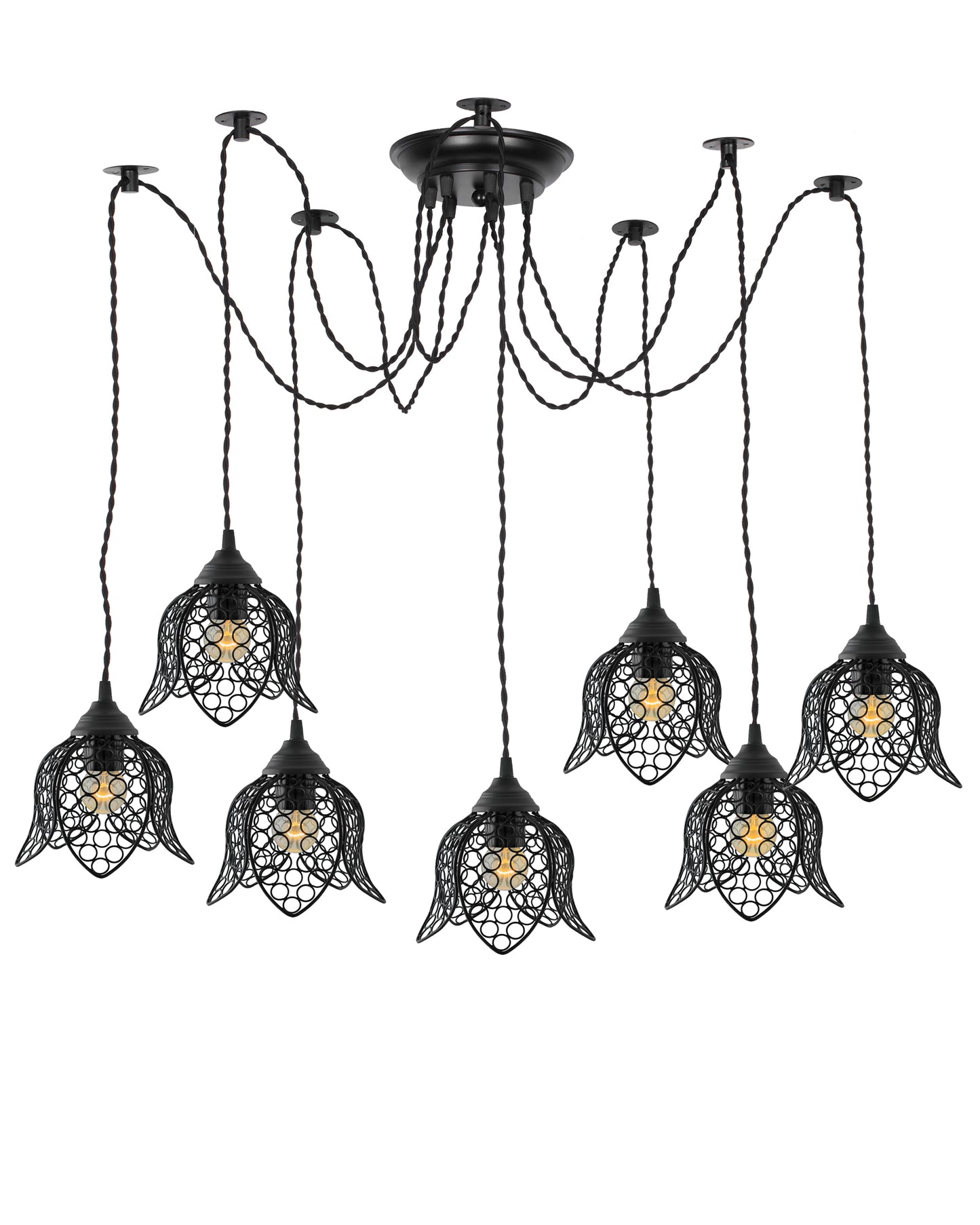 3 Arms Spider Chandelier Lamp, Vintage Edison Style E 27 Adjustable DIY Ceiling Pendant Light, E27 Rustic Cluster Hanging Light(1.25 M, Black Twisted Wire)