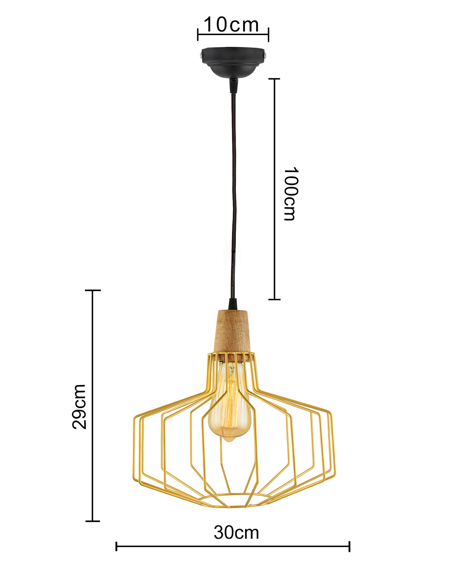 Industrial Loft Golden Metal Pitcher Cage Wood Art Pendant, Hanging Ceiling Lights, Edison Vintage light