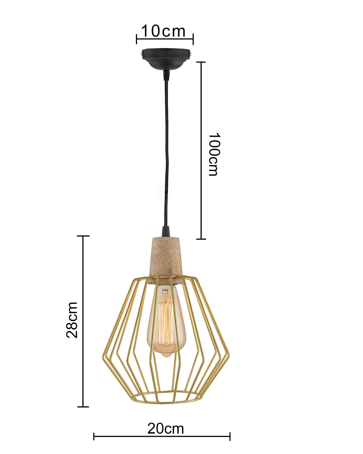 Industrial Loft Golden Metal Cubist Cage Wood Art Pendant, Hanging Ceiling Lights, Edison Vintage light