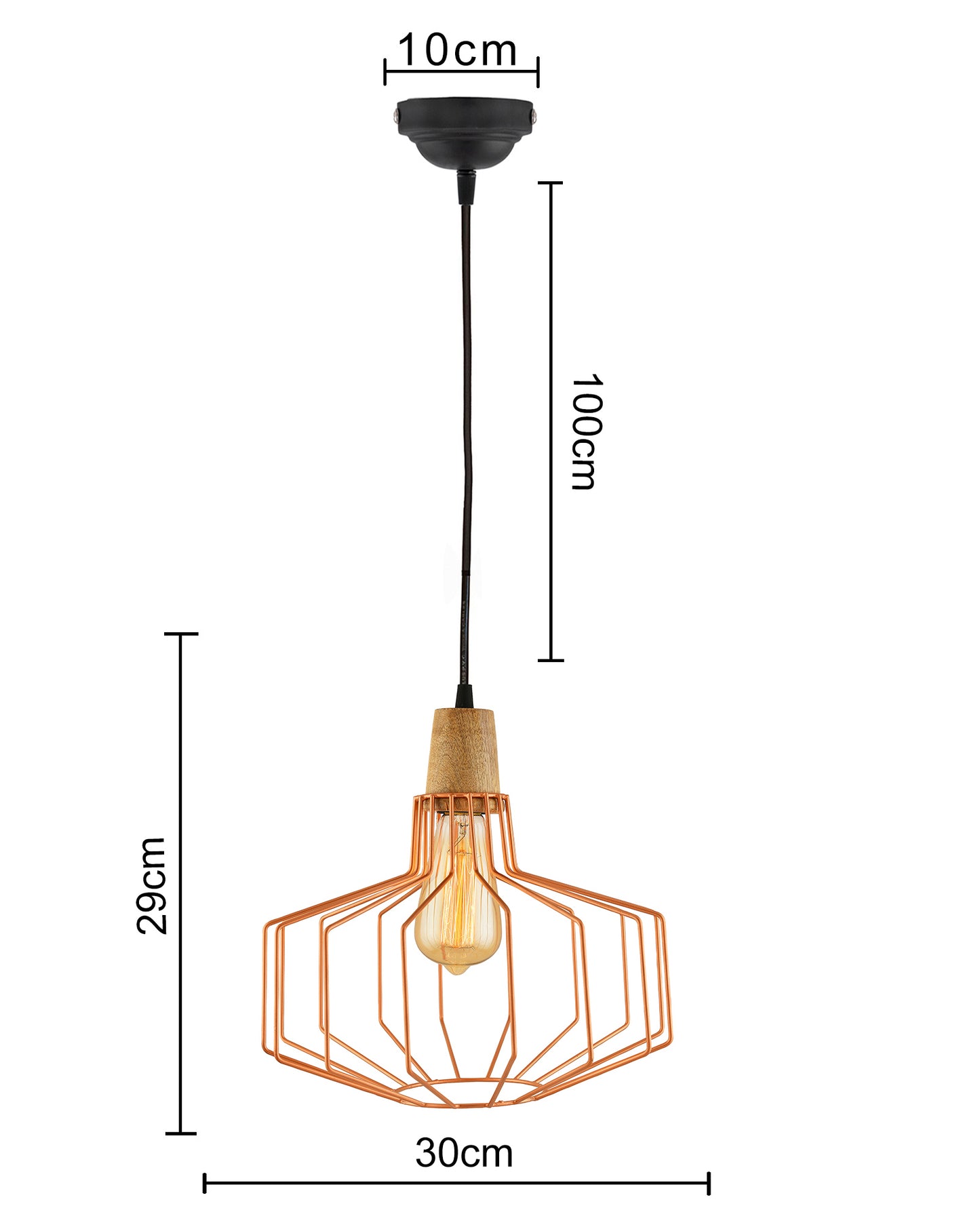 Industrial Loft Copper Metal Pitcher Cage Wood Art Pendant, Hanging Ceiling Lights, Edison Vintage light