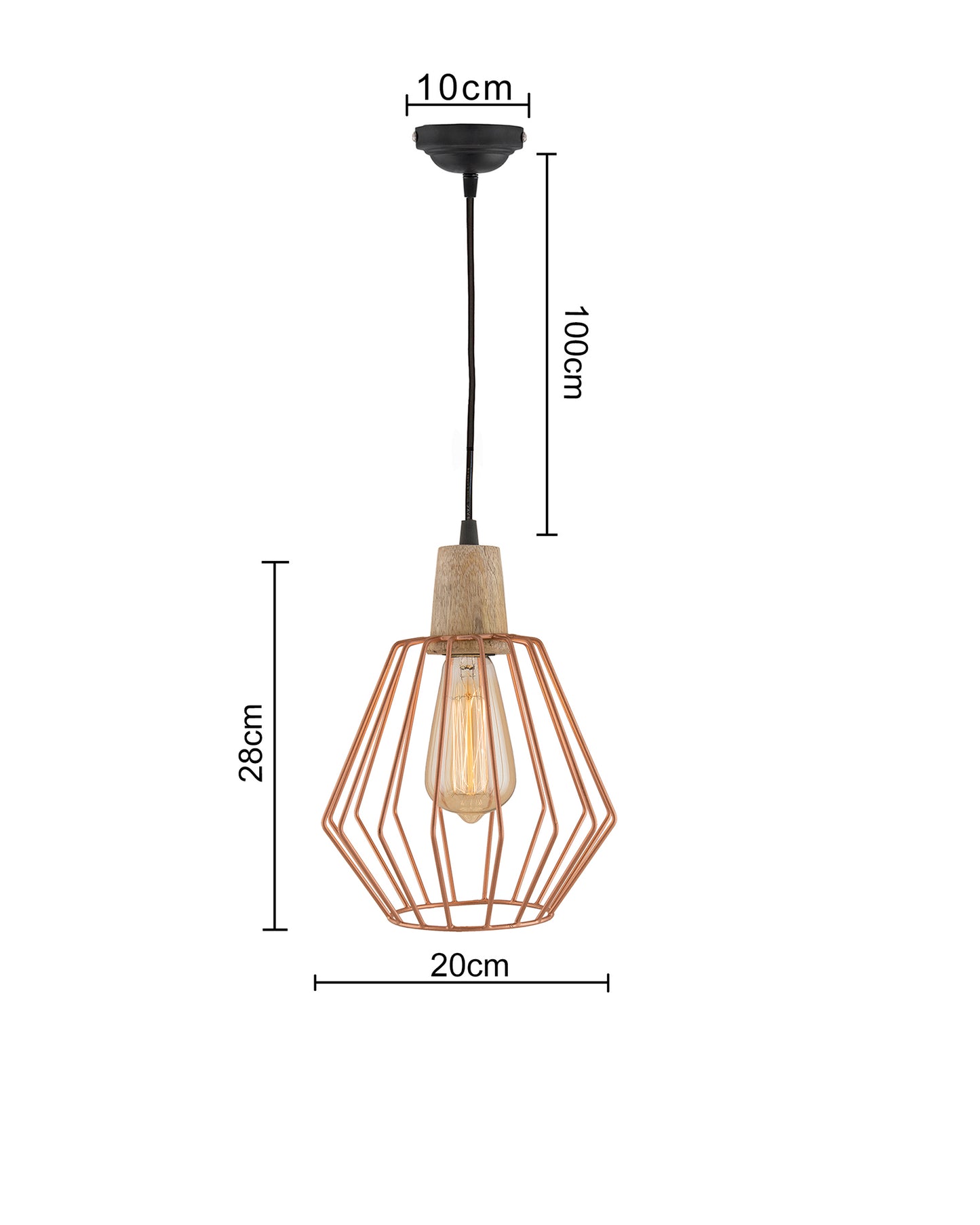 Industrial Loft Copper Metal Cubist Cage Wood Art Pendant, Hanging Ceiling Lights, Edison Vintage light