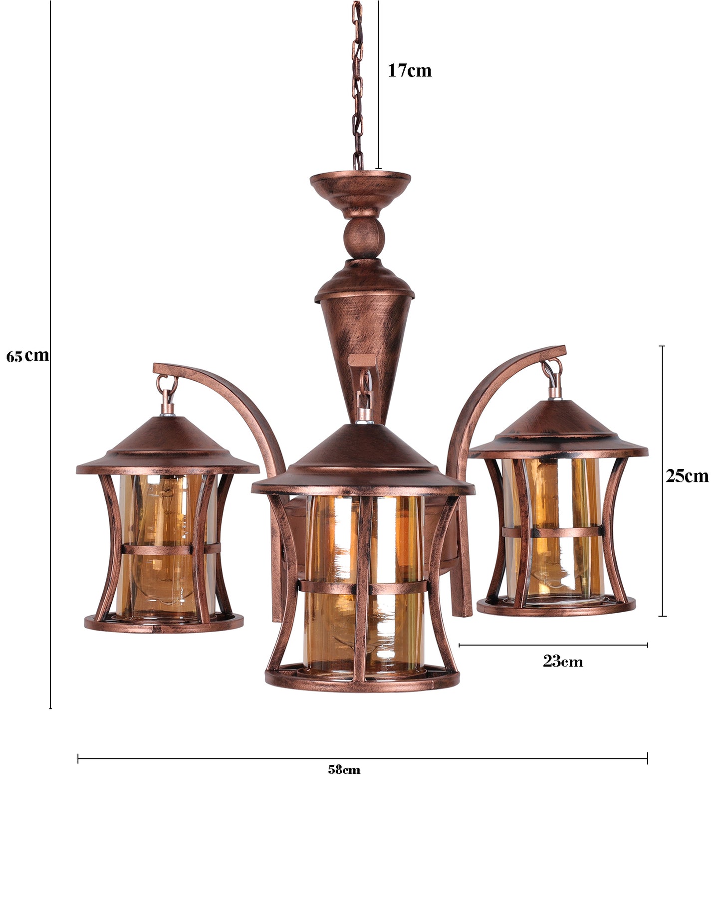 3-Light Oil Rubbed Antique Bronze Vintage Edison Chandelier, Glass Metal Jhoomar, Carving Cylinder