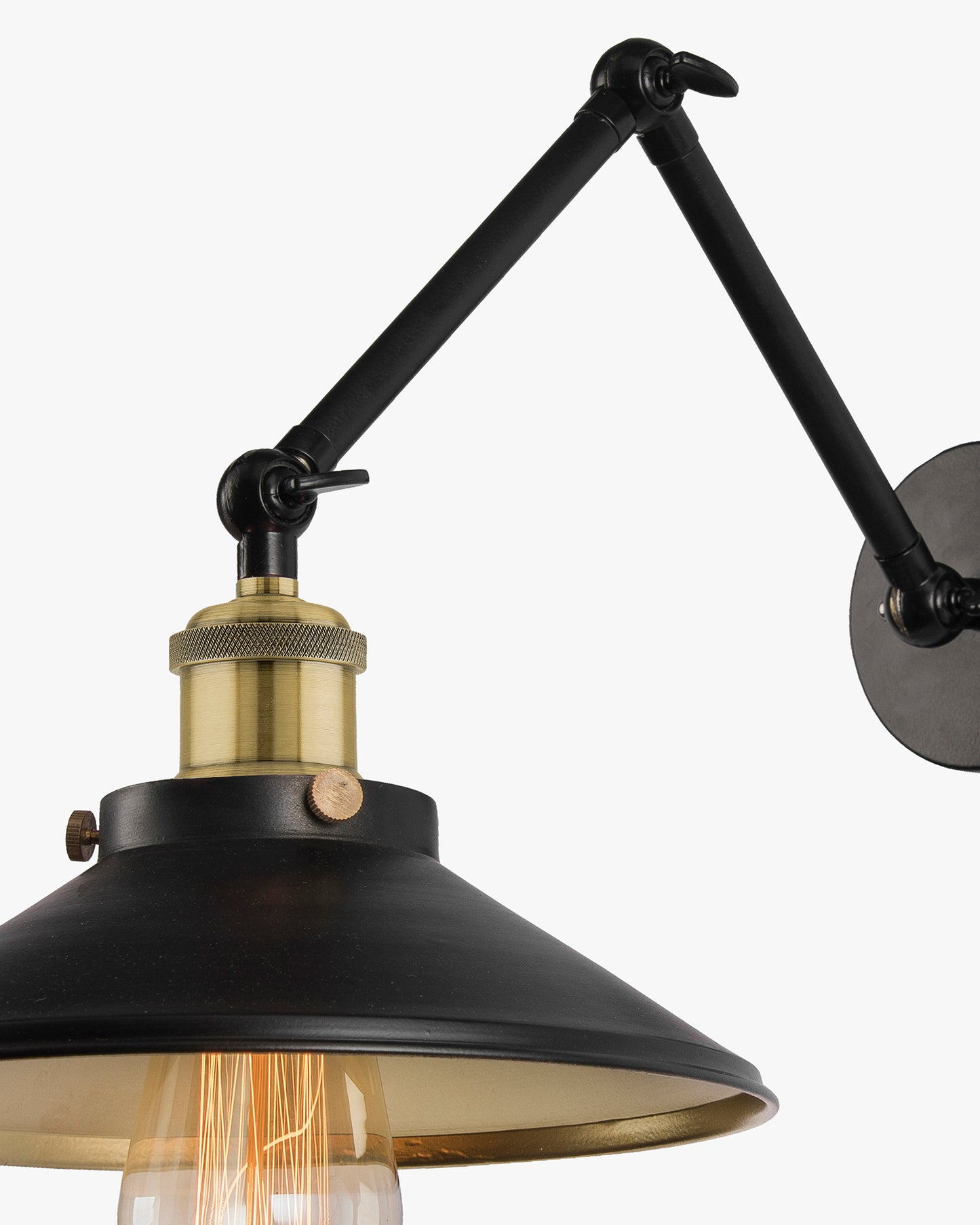 Edison Black 360 Cone Shade Wall Lamp, Vintage Industrial Loft, E27 Holder, Decorative, Swing Wall Light, Triple movement