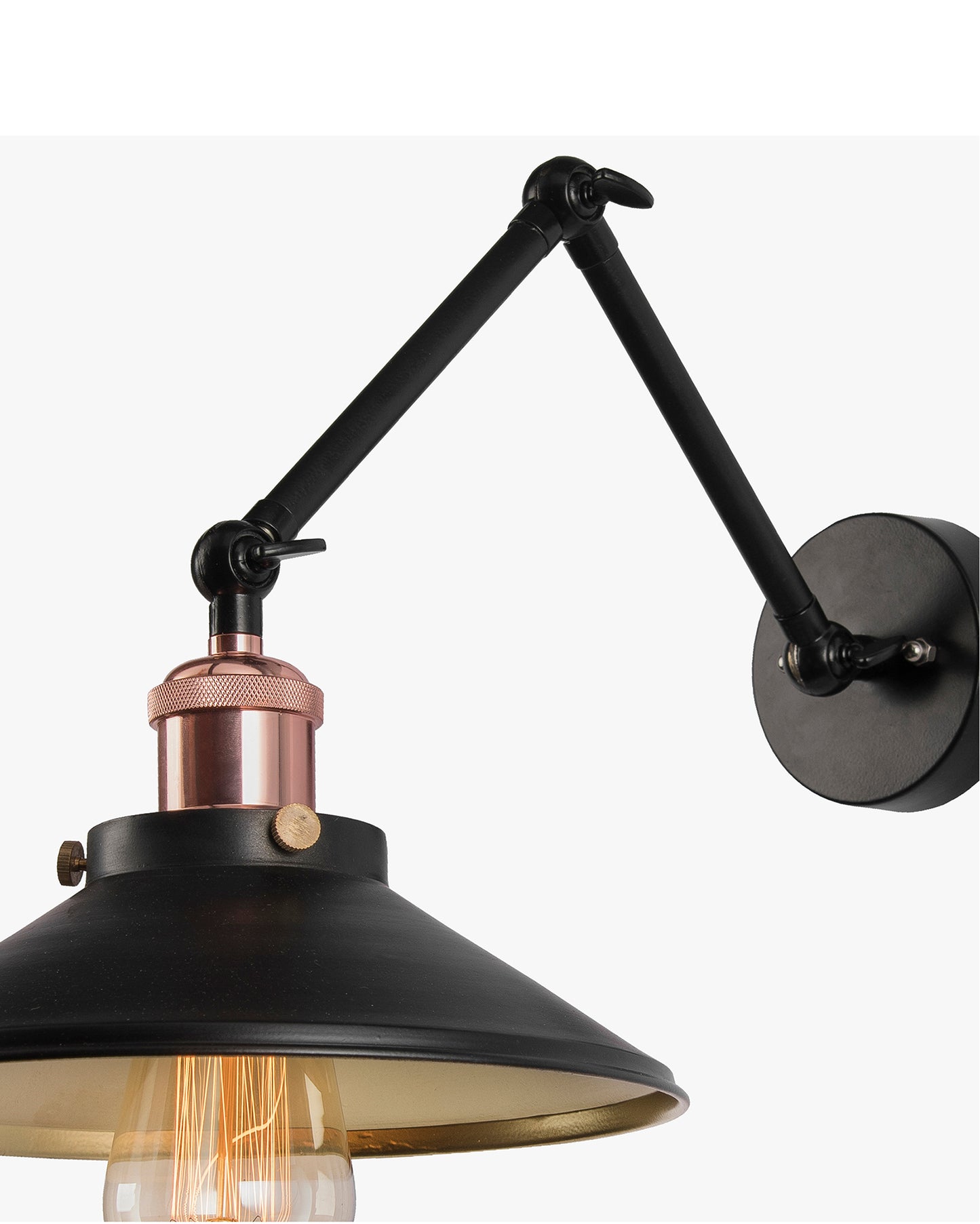 Edison Black 360 Cone Shade Wall Lamp, Vintage Industrial Loft, E27 Holder, Decorative, Swing Wall Light, Triple movement