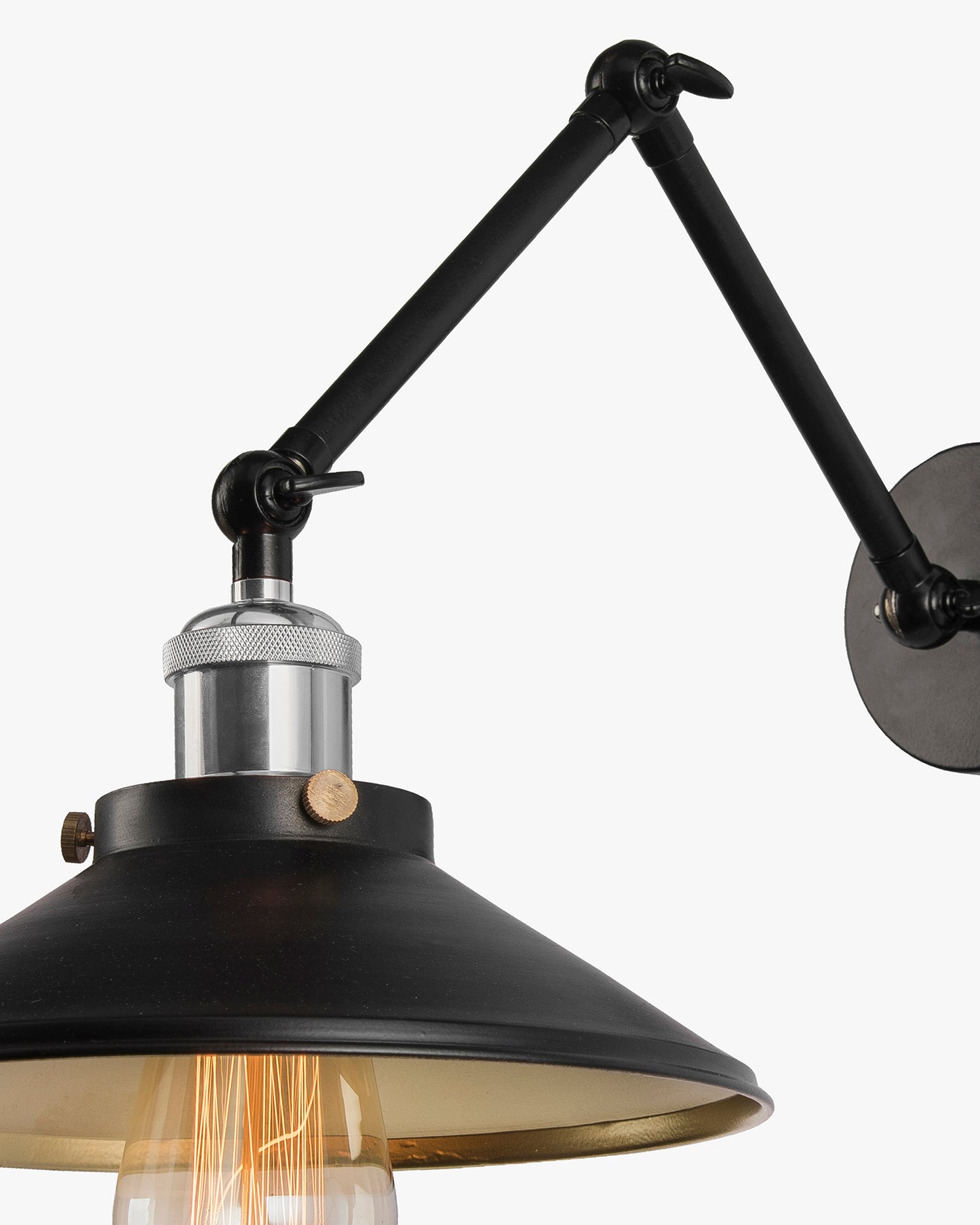 Edison Black 360 Cone Shade Wall Lamp, Vintage Industrial Loft, E27 Holder, Decorative, Swing Wall Light, Triple movement