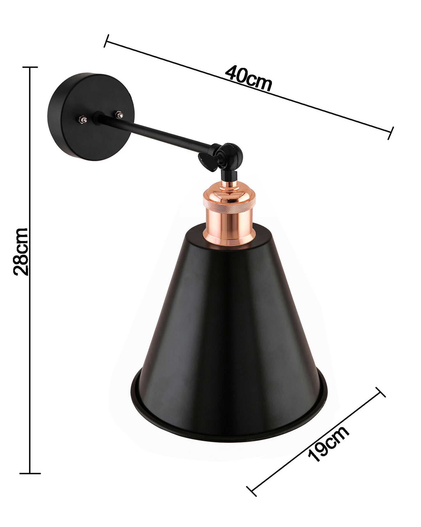 Edison Wall Black Gaurd Shade Lamp, Vintage Industrial Loft, E27 Holder, Decorative, Black Swing Wall Light
