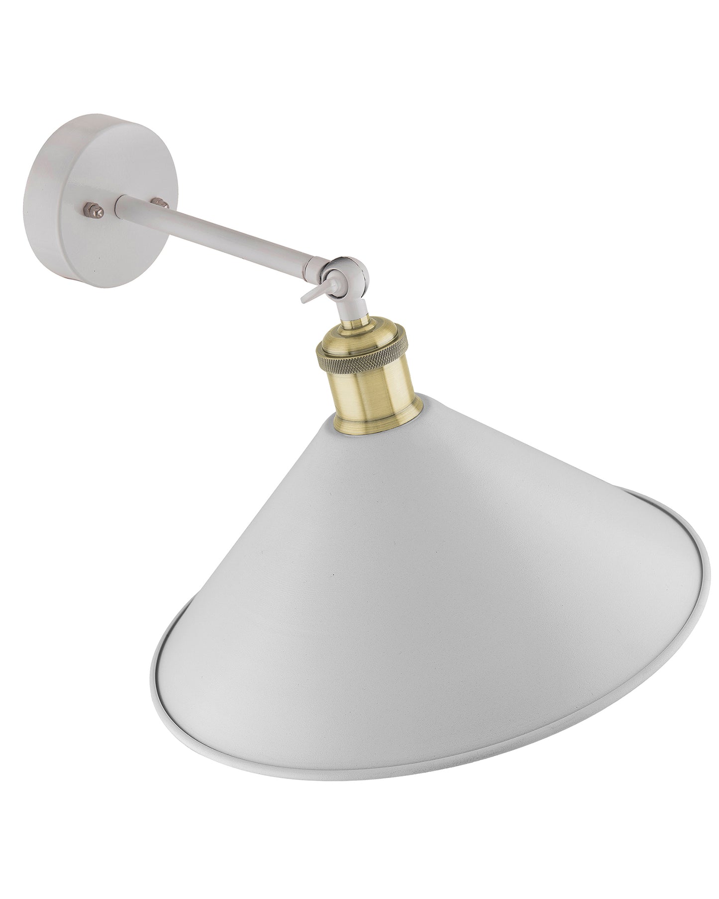 Edison Wall White Barn Cone Shade Lamp, Vintage Industrial Loft, E27 Holder, Decorative, Swing Wall Light