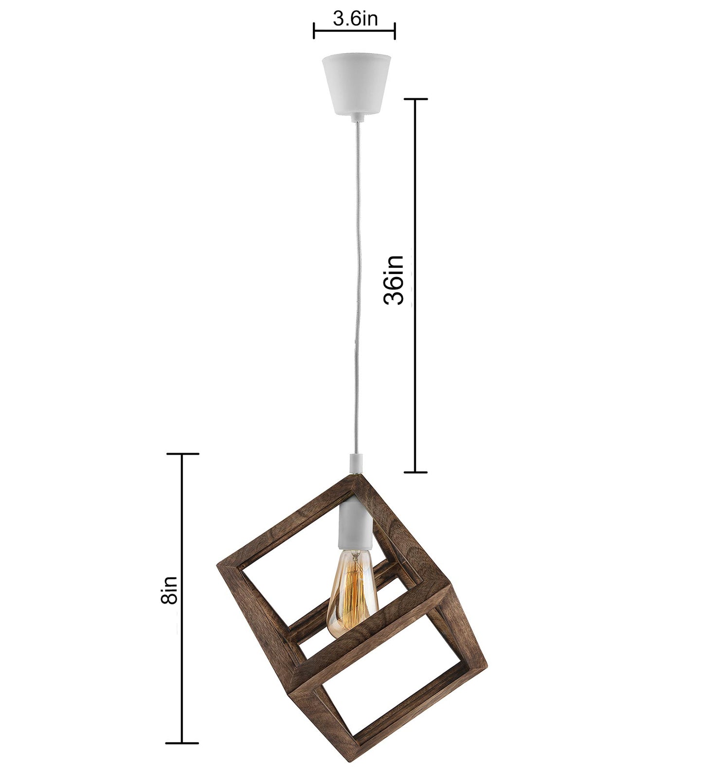 Modern Antique Wooden Pendant Cube Light, with White Silicon Holder, Restaurant Dining Kitchen Hanging Light with Fixture, LED/Filament