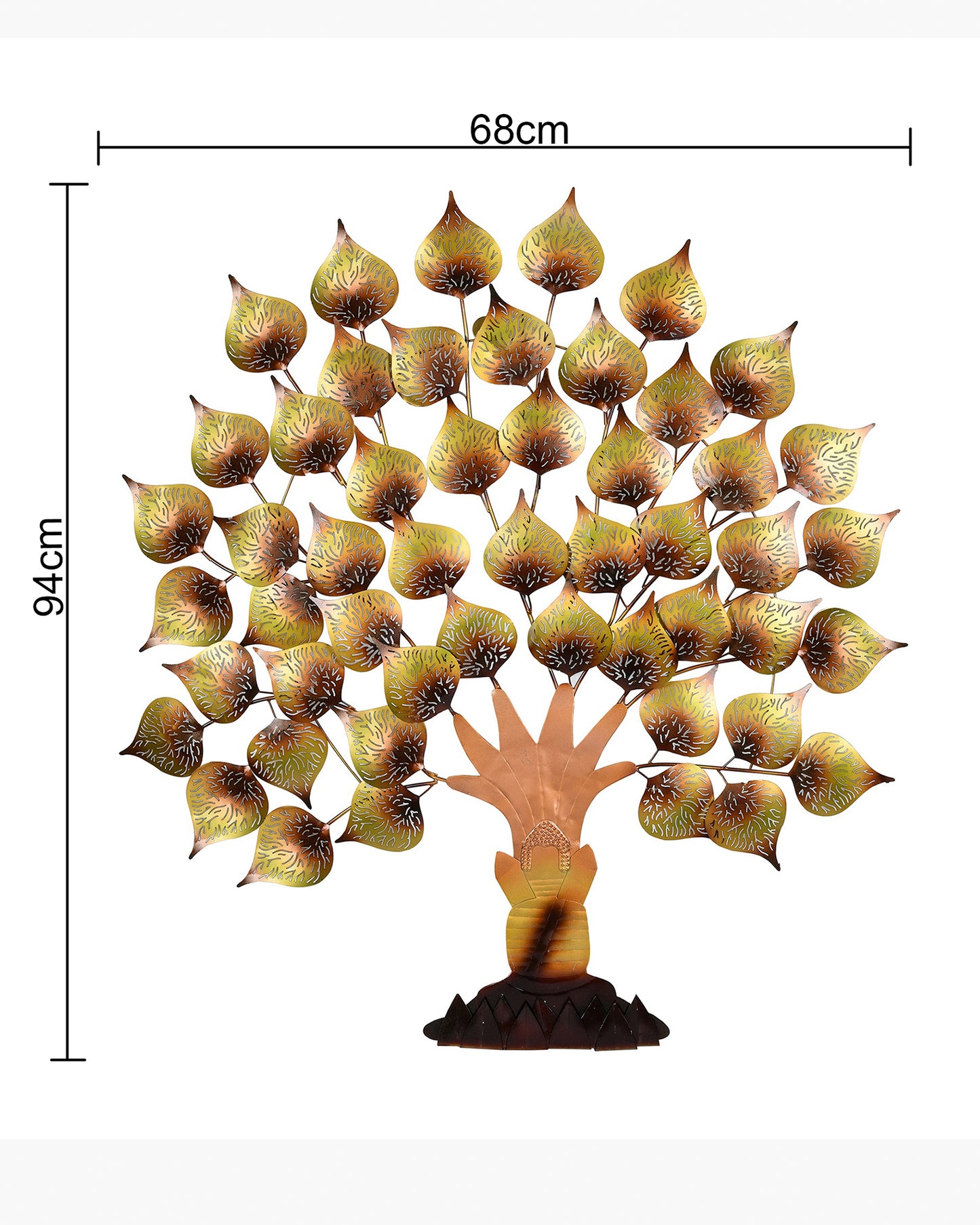 Metal Handmade Golden Tree of Life, Wisdom, Knowledge Wall Hanging Art Decor Sculpture with Buddha Sitting Tree for Living Room, Office, 37* 27 inch