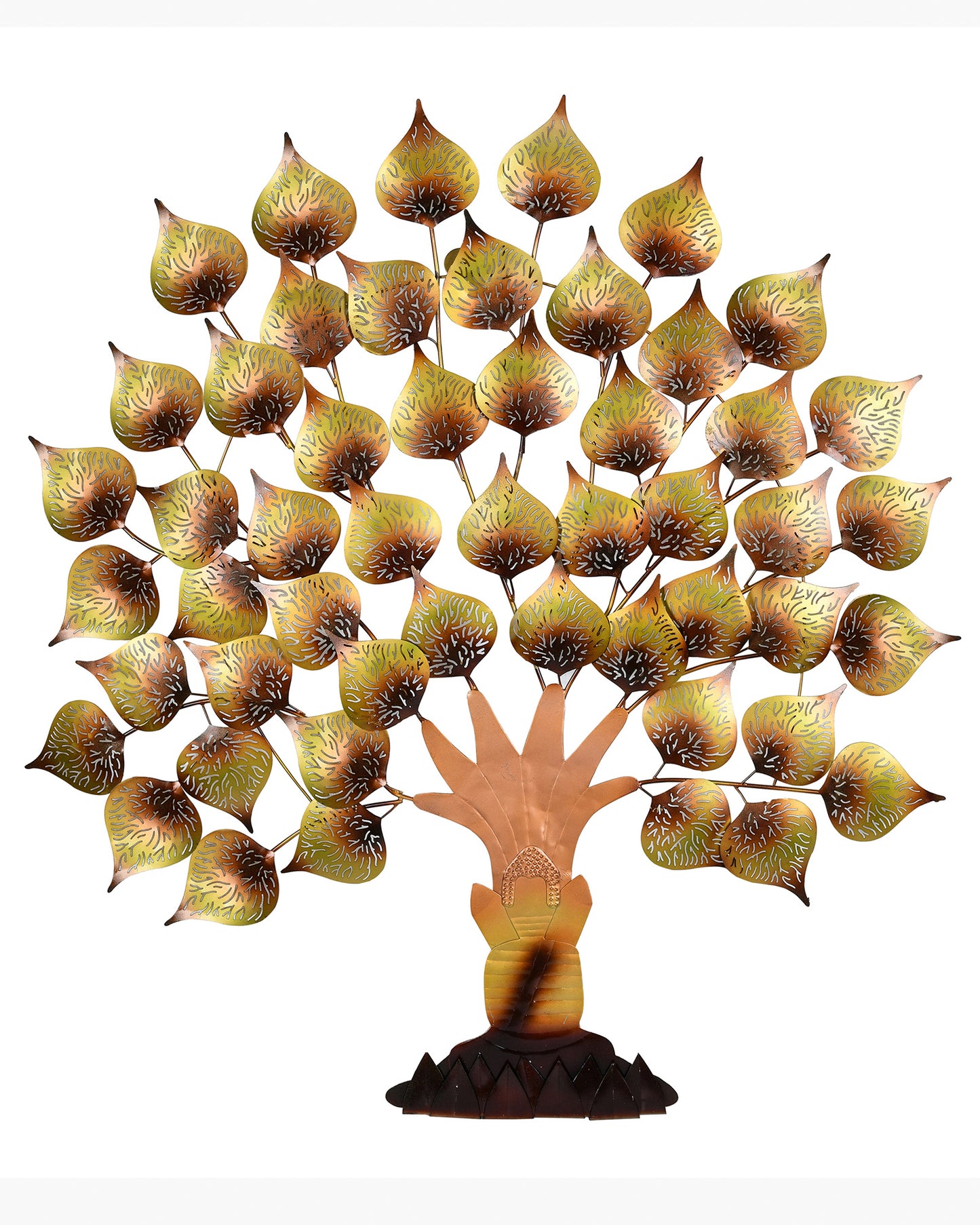 Metal Handmade Golden Tree of Life, Wisdom, Knowledge Wall Hanging Art Decor Sculpture with Buddha Sitting Tree for Living Room, Office, 37* 27 inch