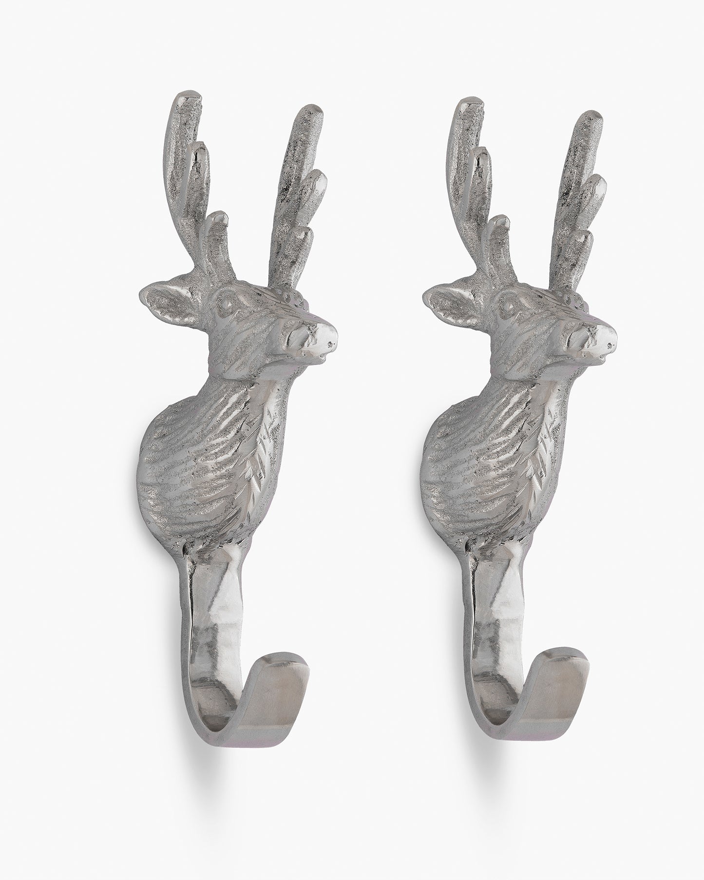 Handmade Deer Head Wall Hook Decorative - Antique Aluminium Wall Mounted Utility Hooks - Large Decorative heavy Duty Hooks For Mounting, Set of 2
