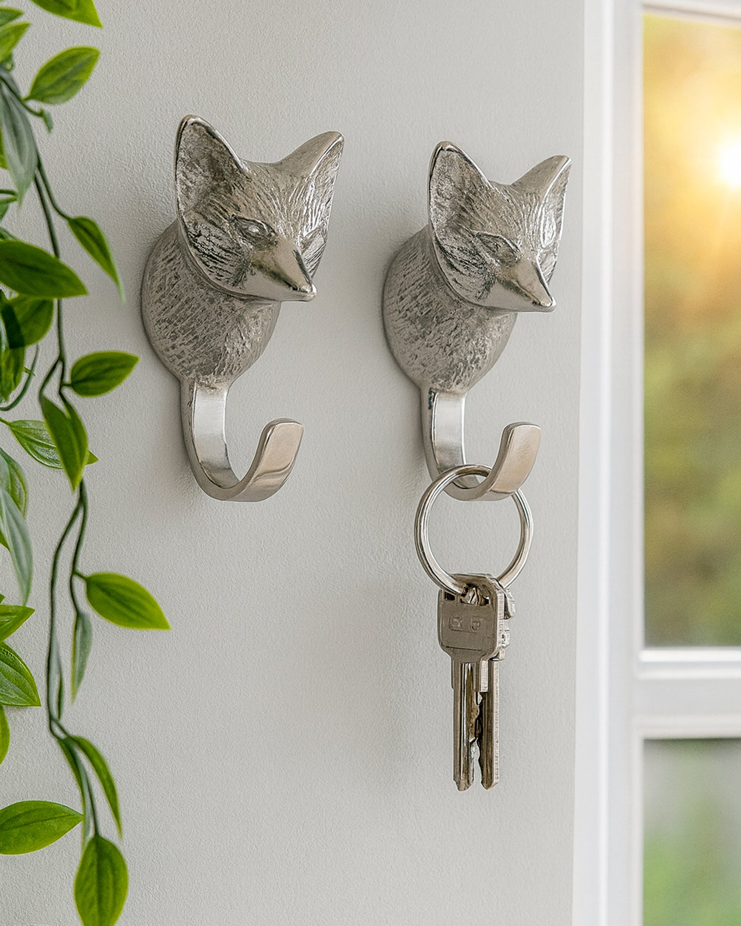 Handmade Fox Head Wall Hook Decorative - Antique Aluminium Wall Mounted Utility Hooks - Large Decorative heavy Duty Hooks For Mounting, Set of 2