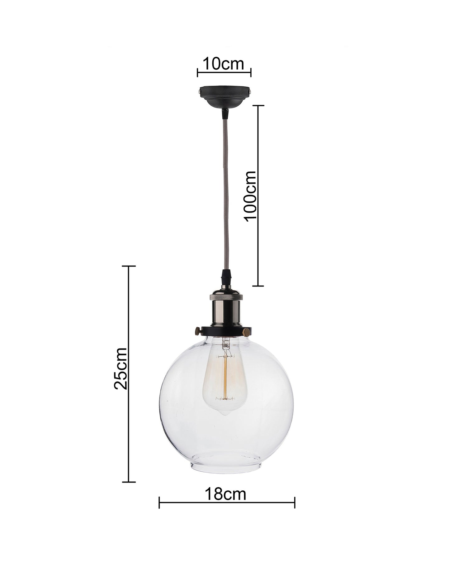 Industrial Kitchen Glass Globe Pendant Light , Antique Filament Hanging Ceiling Fixture, Nickel