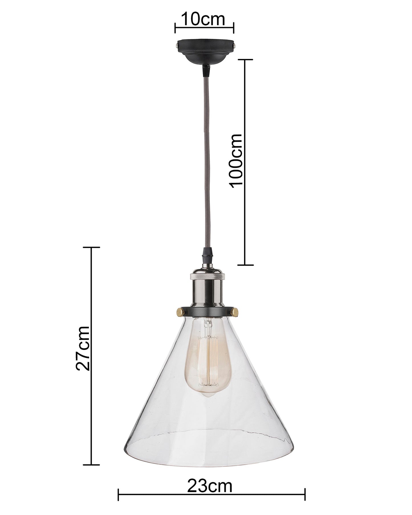 Industrial Kitchen Glass Cone Pendant Light , Antique Filament Hanging Blown Glass Ceiling Light, Nickel