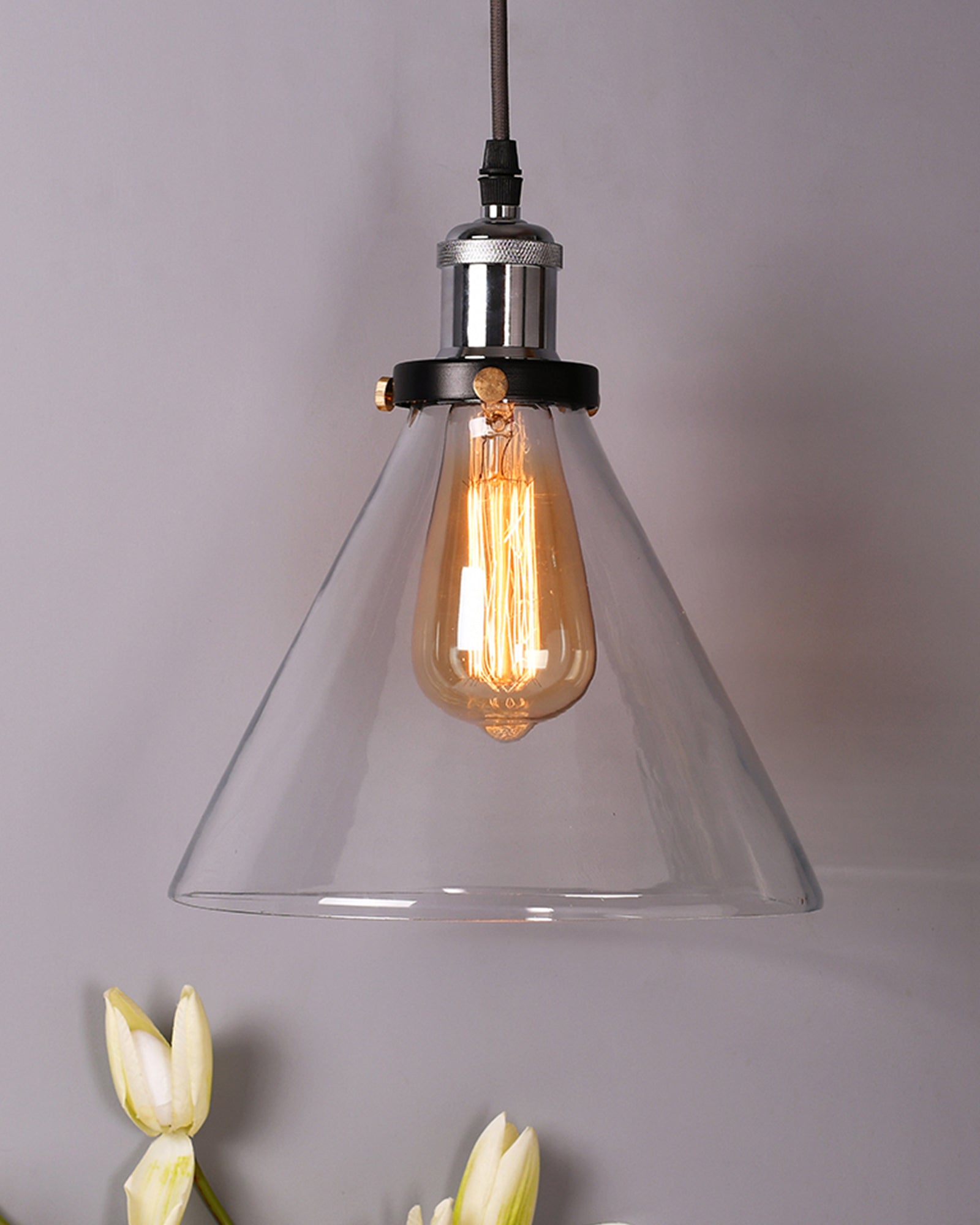 Industrial Kitchen Glass Cone Pendant Light Antique Filament